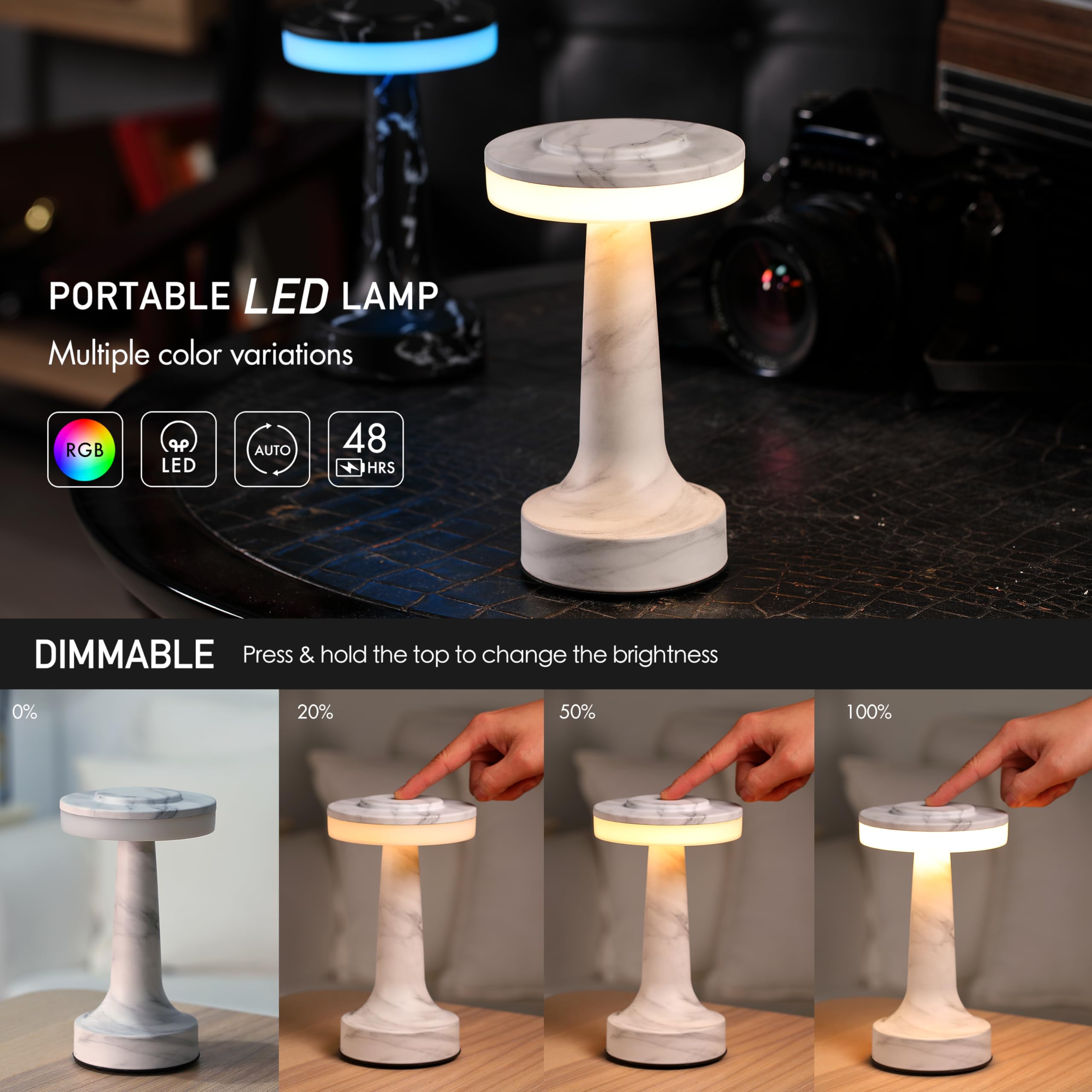 Portable LED Table Lamp with Touch Sensor, 3-Levels Brightness, Rechargeable Battery Up to 48 Hours Usage, Night Light for Kids Nursery, Nightstand Lamp, Bedside Lamp (Silver)