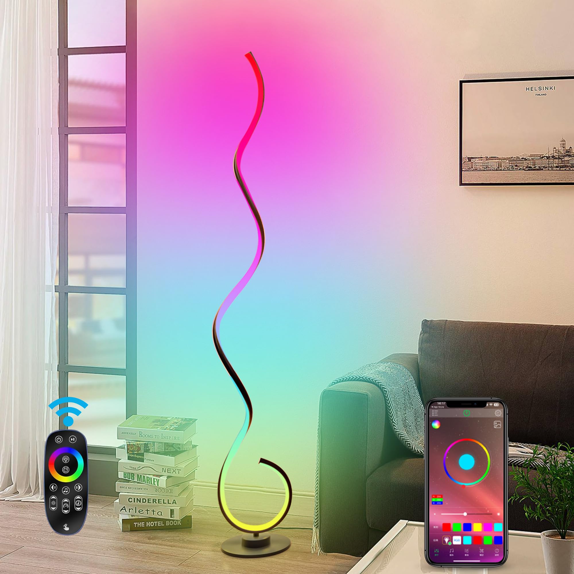 Modern Spiral Floor Lamp Dimmable LED Floor Lamp with 3 Color Temperatures, Ultra Bright, Standing Tall Lamp with Remote Reading Floor Lamp for Living Room Bedroom Office