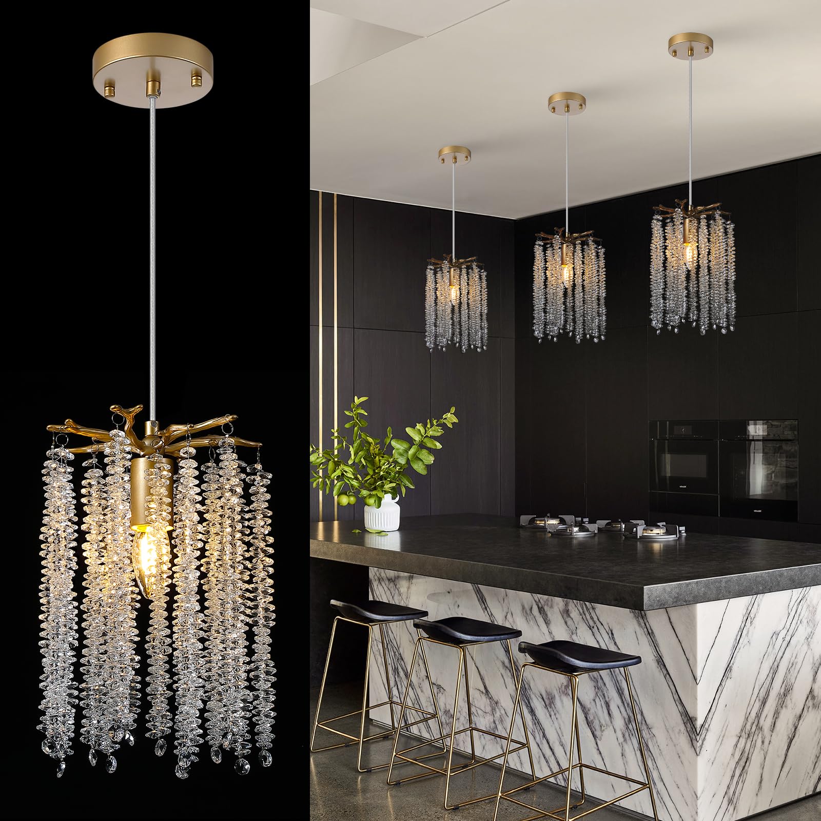 Modern Tree Branch Crystal Chandelier Luxury Gold Raindrop Pendant Lighting 23.6" Contemporary 8-Light Chandeliers for Dining Room Kitchen Bedroom Living Room