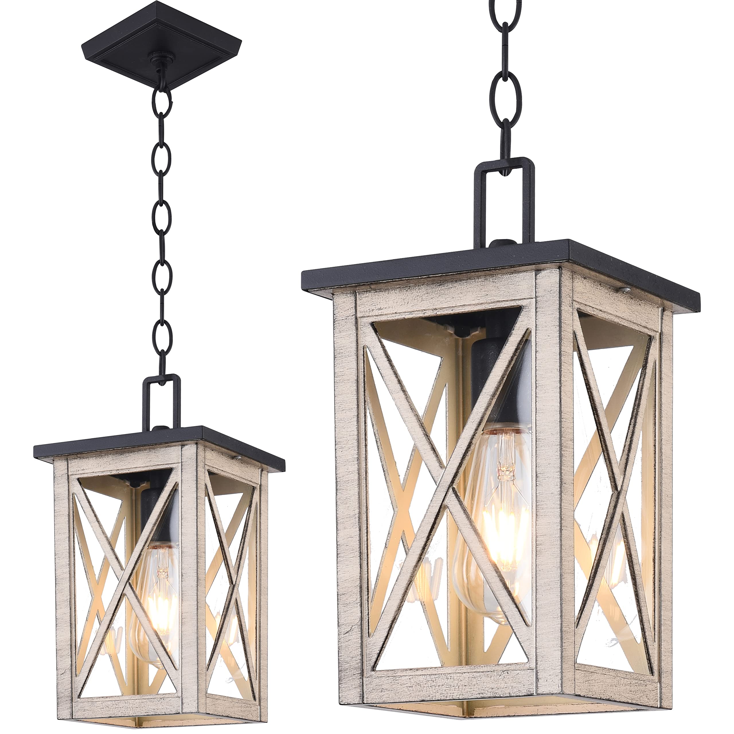 Outdoor Pendant Light Exterior Hanging Lantern Porch Pendant Lights, Light Wood Grain with Glass 1-Light Lamp for for Porch, Patio, Entryway