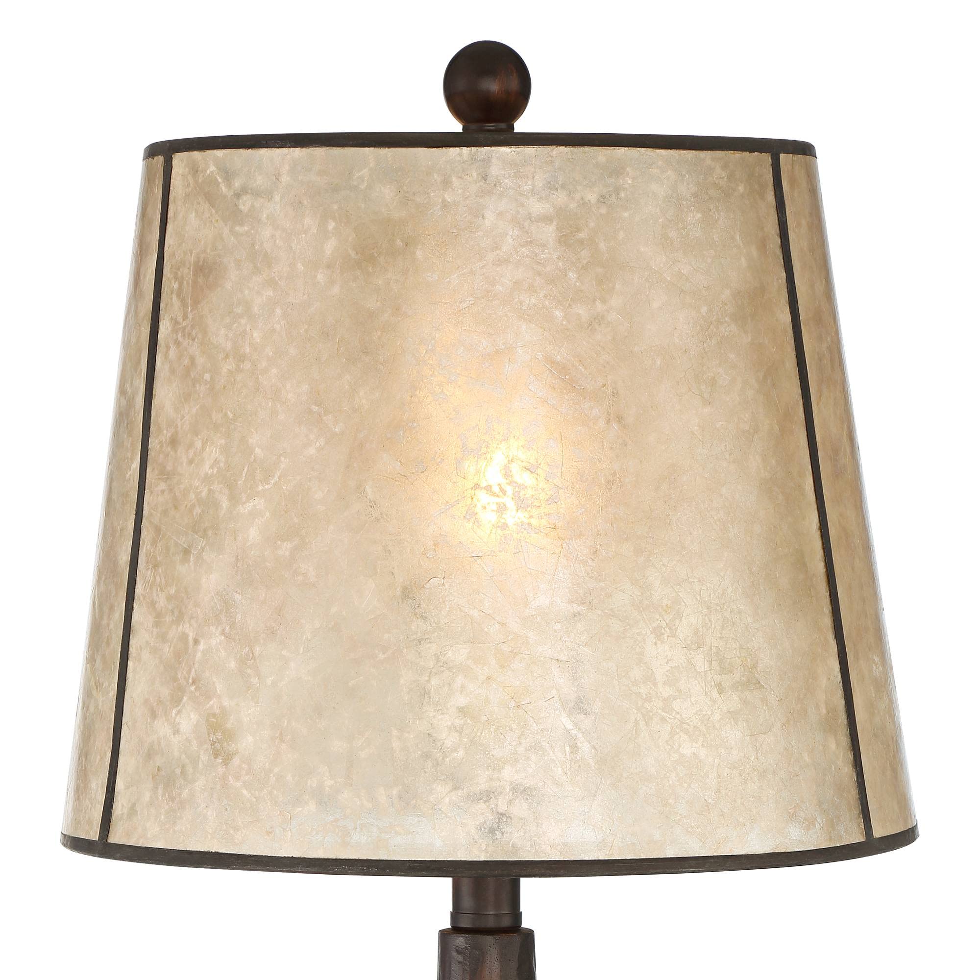 Industrial Rustic Farmhouse Table Lamp 25" High Aged Bronze Brown Beige Mica Tapered Drum Shade Decor for Bedroom Living Room House Home Bedside Nightstand Office Family