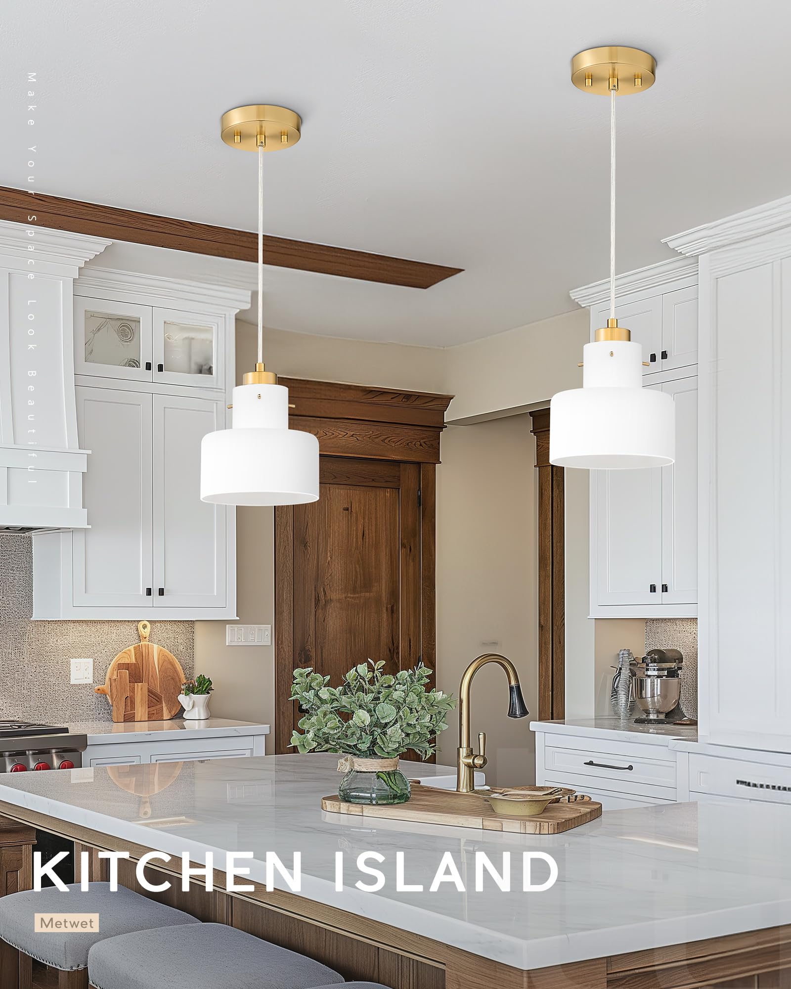 2 Pack Pendant Lights Kitchen Island, 6" Brushed Gold Pendant Light Fixtures Over Island with Clear Glass Shade, Modern Brass Kitchen Island Lighting for Dining Room Entryway, PL124-BG-2PK