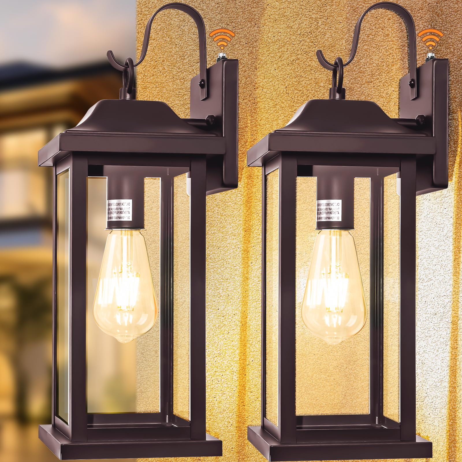 2-Pack 17 Inch Large Outdoor Light Fixtures, Exterior Matte Black Wall Sconces IP65 Waterproof Anti-Rust, Porch Lights with Clear Glass Outside Modern Wall Lanterns E26 Bulb Base