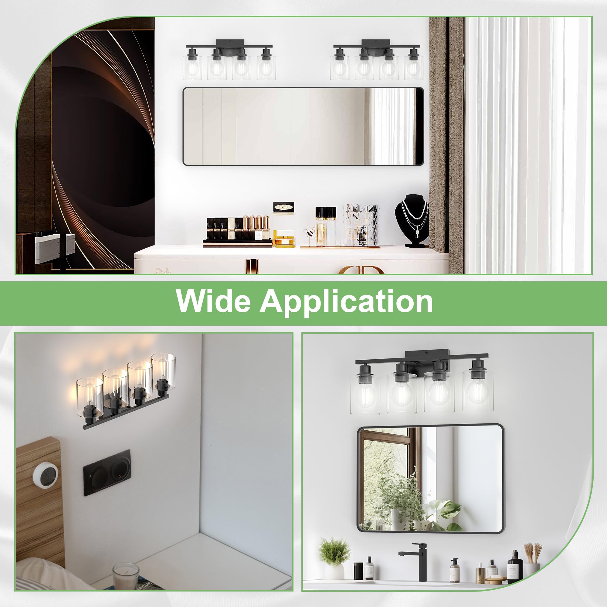 Bathroom Lighting Fixtures Over Mirror Brushed Nickel, Rustproof 3-Light Vanity Lights for Bathroom, 18Inches Modern Wall Sconces E26 Base, Transparent Clear Glass Shades, Bulbs Not Included