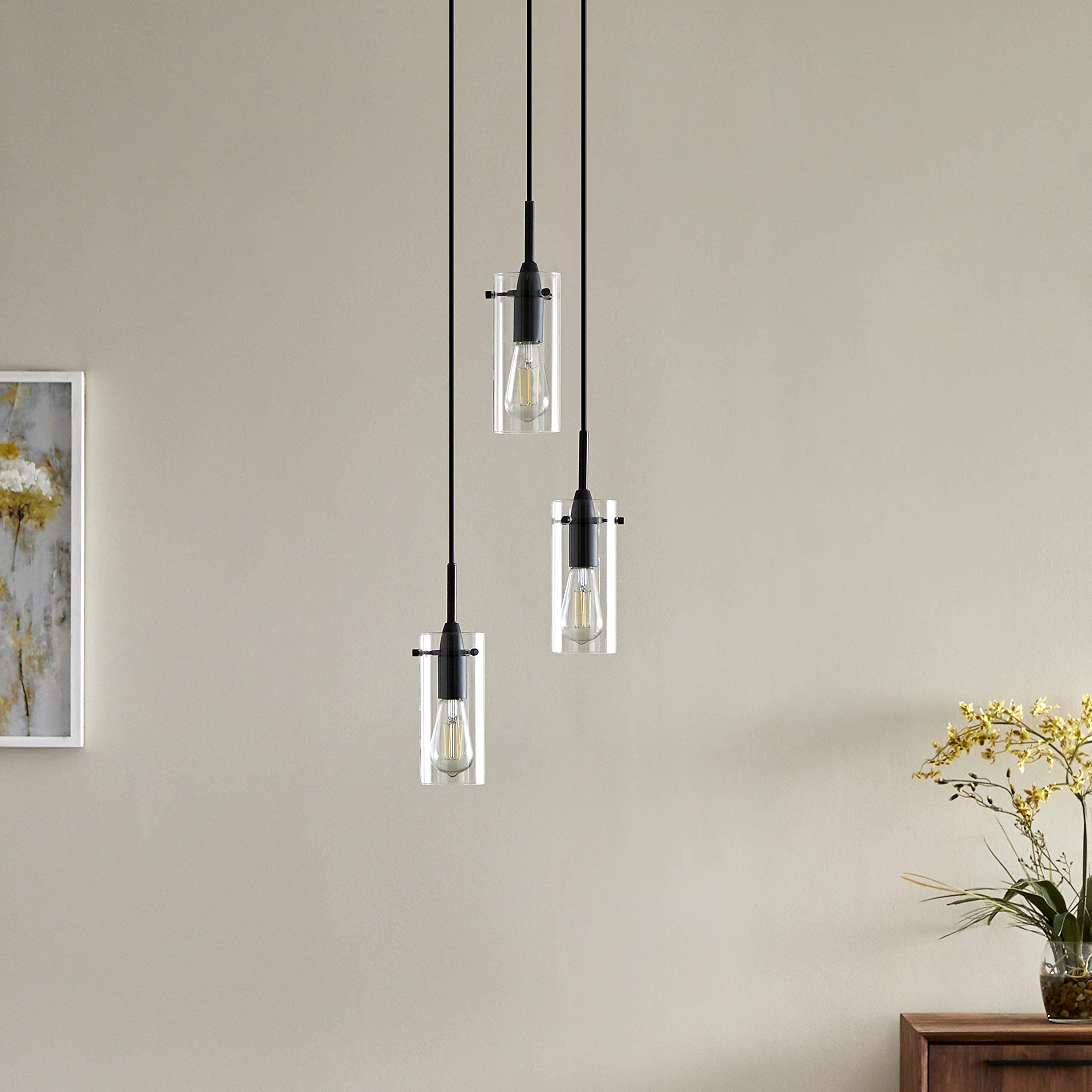 Linea di Liara Effimero 3-Light Cluster Pendant Lights Stairwell Lighting Small Chandelier Black Modern Chandelier Light Fixture Foyer Chandeliers Entryway High Ceiling Staircase Lights