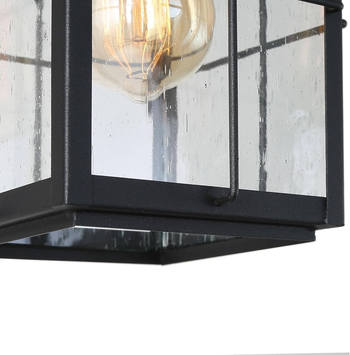 Outdoor Pendant Light Fixture, Farmhouse Exterior Hanging Lights with Adjustable Chain, Black Ceiling Outdoor Light with Seeded Glass, Square Hanging Lantern for Front Door, Entry, Porch, and Gazebo