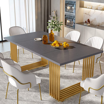 Mesa de comedor moderna Natal | Mesa de cocina Bron rectangular de madera sintética de mármol de 70,8 pulgadas para 6-8 personas
