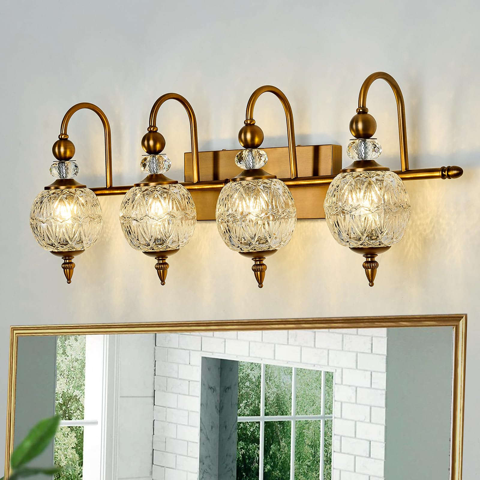 Vintage Gold Wall Sconce with Glass Globe Shade Mid Century Brushed Brass G9 Bulb Vanity Light Indoor Wall Light for Bathroom Farmhouse Bedroom Living Room Hallway