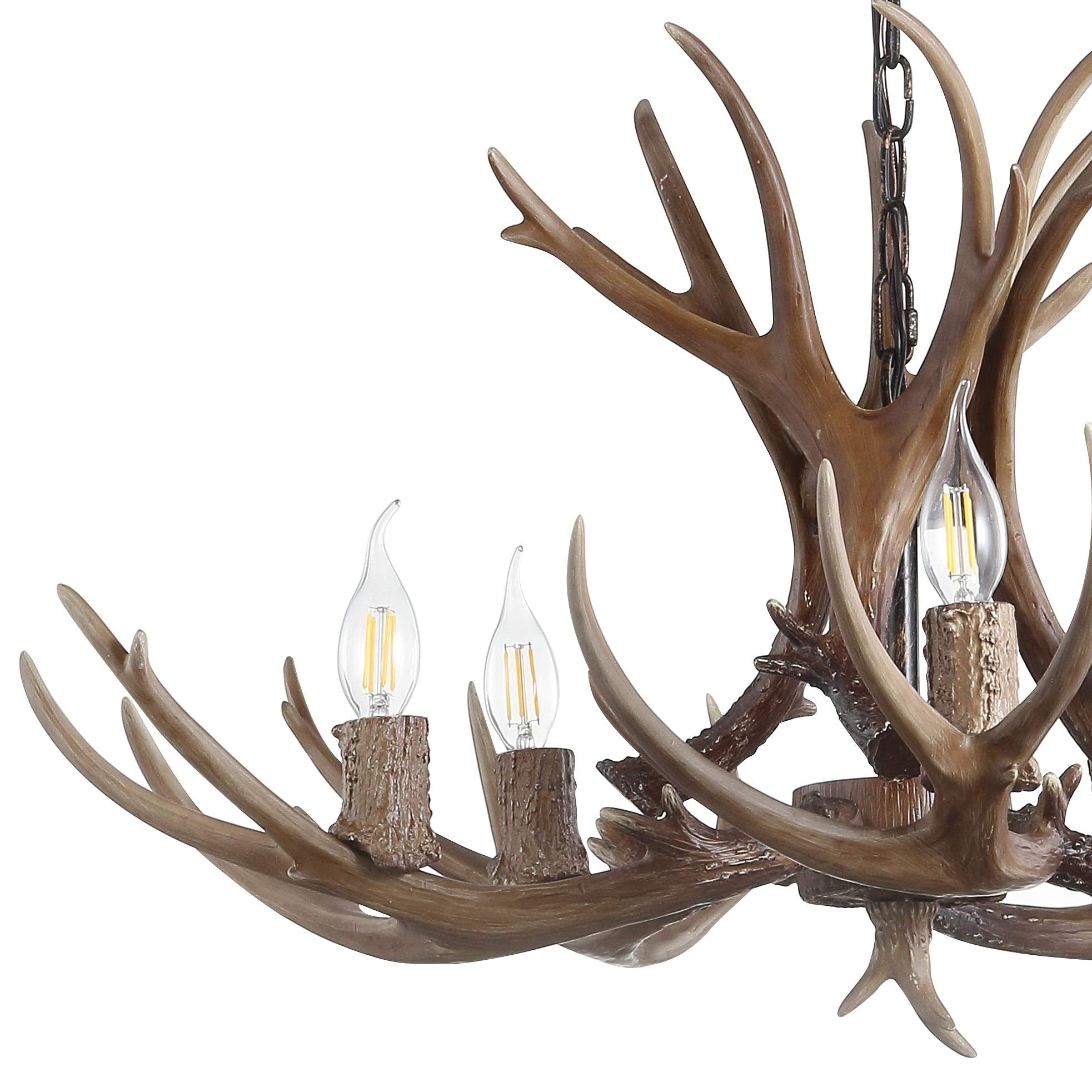 30" Adjustable Resin Antler 5-Light LED Chandelier, Glam, Rustic,Cottage,Transitional, Dimmable Dining Room, Living Room, Kitchen, Foyer, Bedroom, White