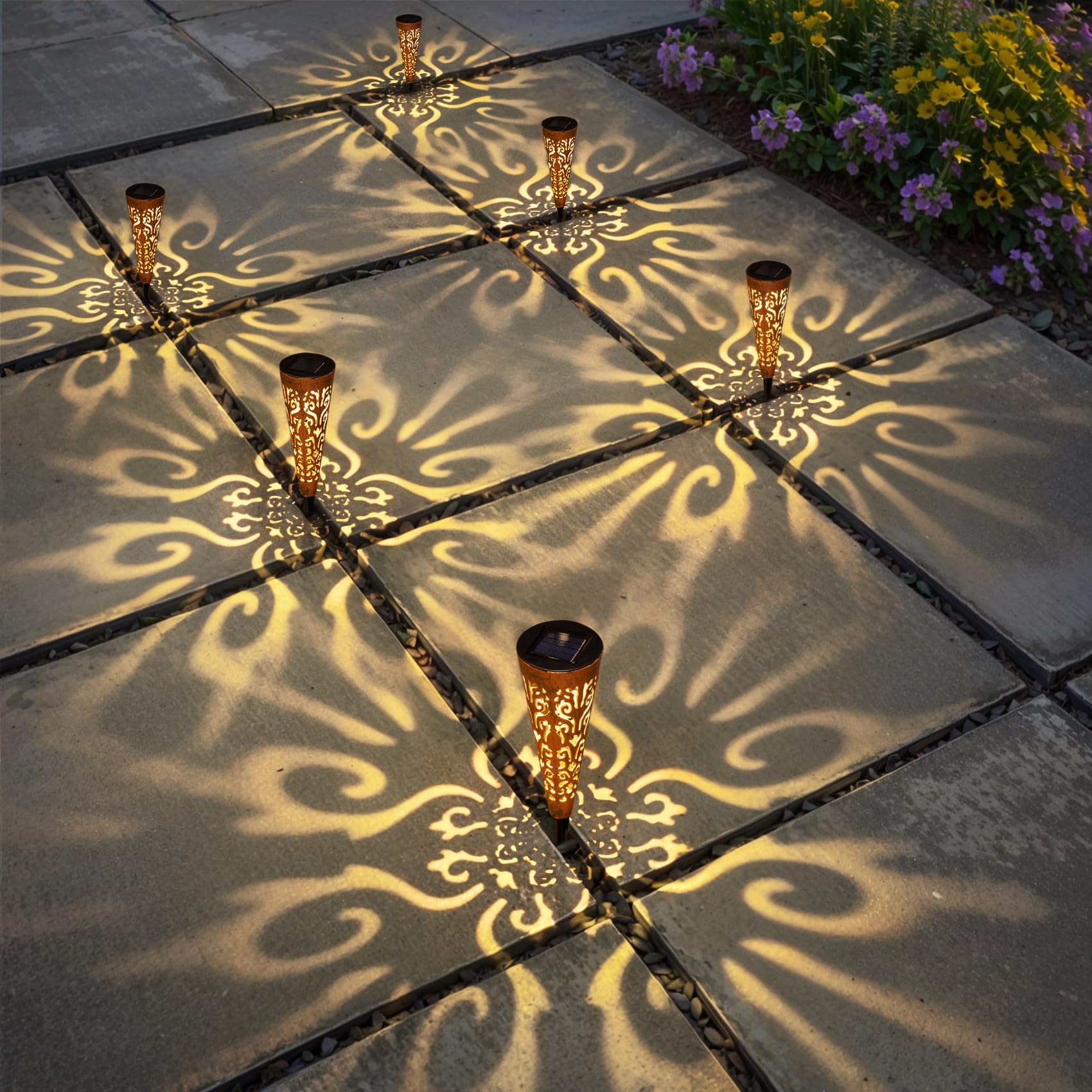 6Pcs Garden Solar Lights Outdoor Stakes Decorative Lighting for Yard, Pathway, Patio Decor Lawn Ornament (Red Copper)