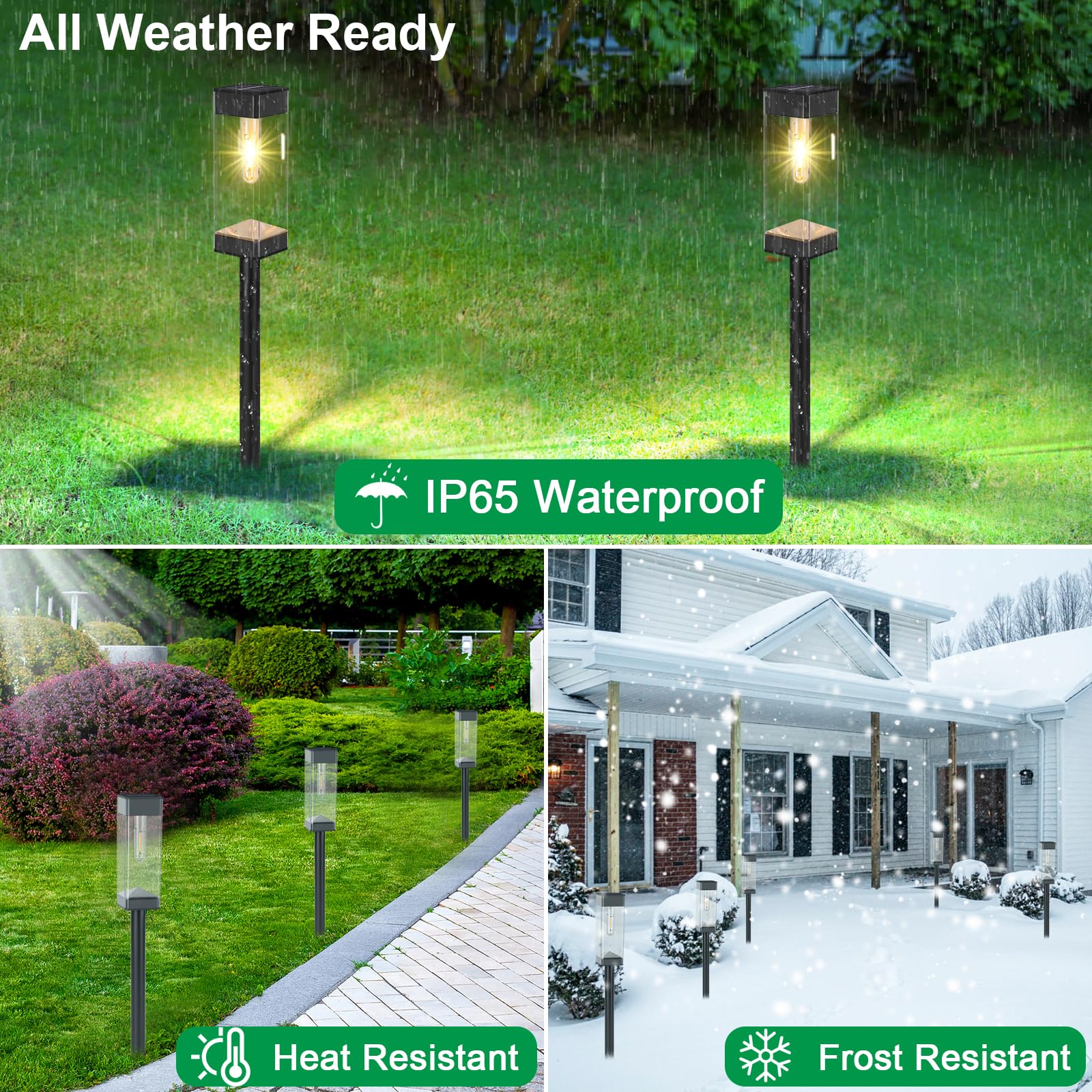 8 Pack Solar Pathway Lights Outdoor, Waterproof Solar Lights Outdoor, LED Outdoor Solar Garden Lights with LED Filament Bulb, Perfect for Yard Lawn Walkway Driveway Backyard Landscape