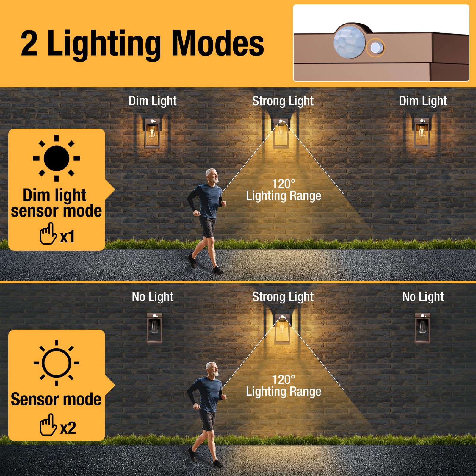 [2 Pack] Solar Porch Lights Outdoor Motion Sensor, Solar Wall Lights with 2 Modes & Waterproof, Dusk to Dawn LED Outdoor Solar Lights for House, Exterior Front Porch Patio Fence Security Lamp