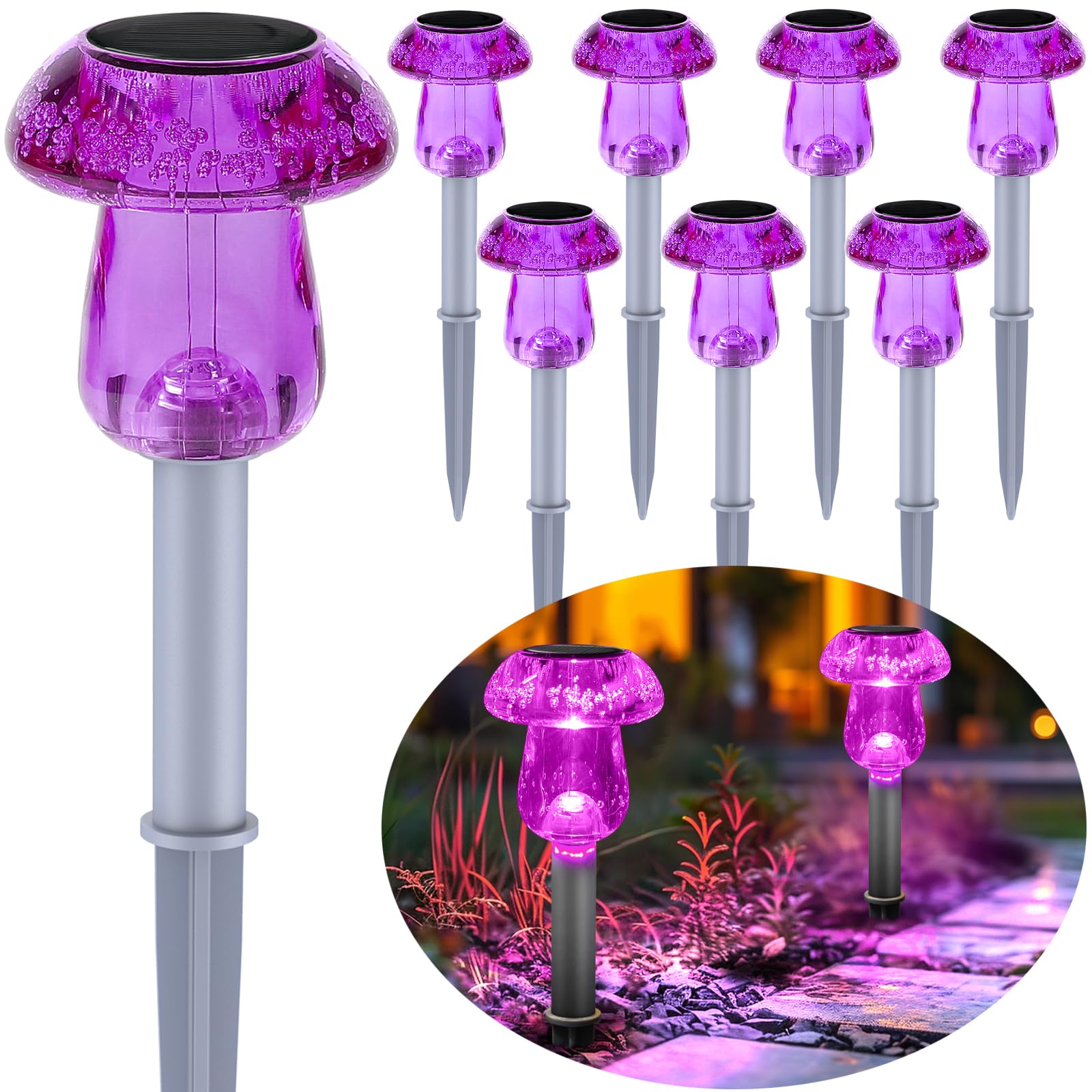 Solar Lights Outdoor, 8 Pack Solar Pathway Lights Outdoor, Solar Powered LED Mushroom Solar Garden Lights, Outdoor Solar Lights for Yard, Landscape, Path, Patio, Outside,Driveway,Backyard (Warm White)