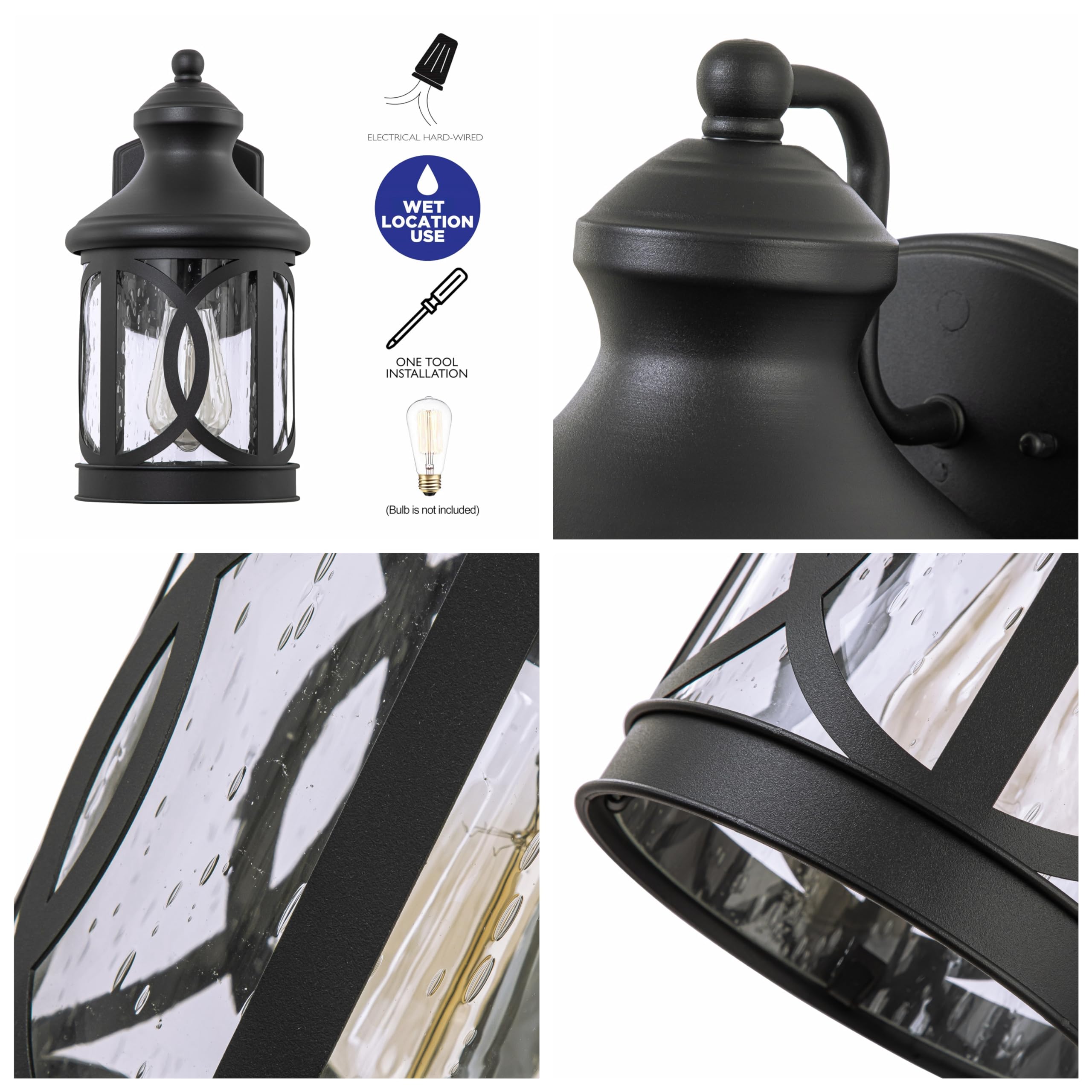 2-Pack Outdoor Wall Lights, Porch Lights, Waterproof Outdoor Wall Sconce, Exterior Light Fixture Matte Black with Clear Glass Shade for Garage Patio Front Door Balcony