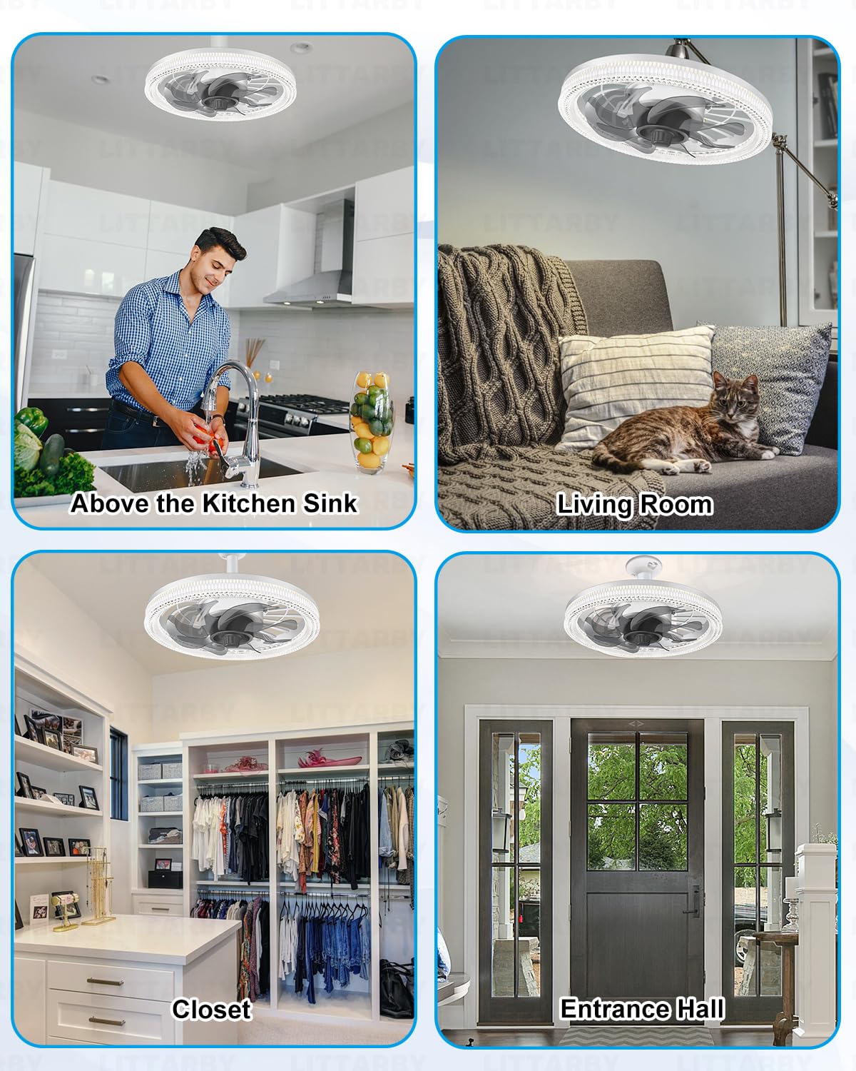 Ceiling Fans with Lights, Socket Fan Light with Remote Control, Dimmable Brightness 3000K-6500K Memory, Socket Modern Flush Mount Low Profile Ceiling Fan for Bedroom, Small Living Room, Kitchen Black