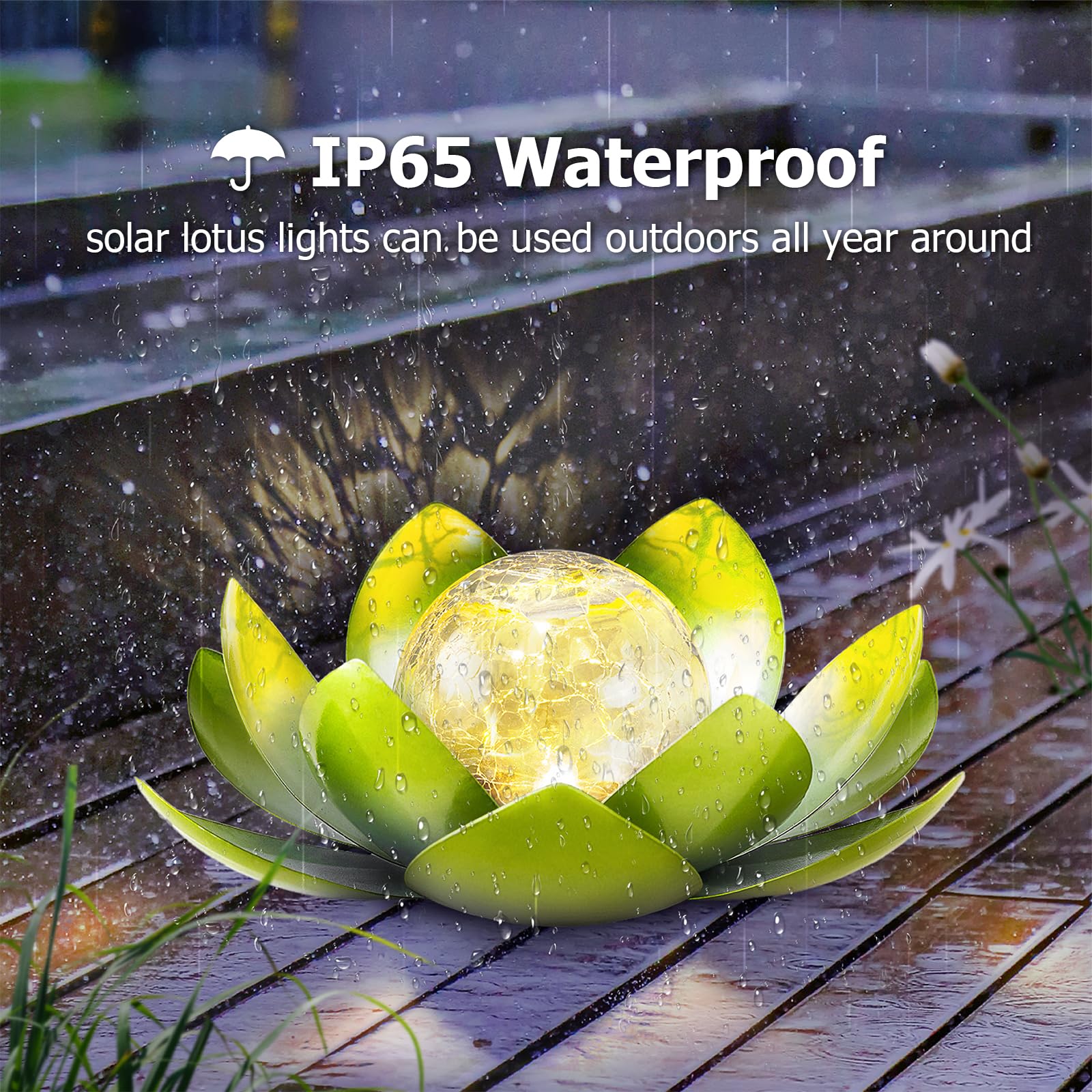 Solar Light Outdoor Waterproof Garden Light Metal Glass Decorative LED Lotus Flower Table Lamp