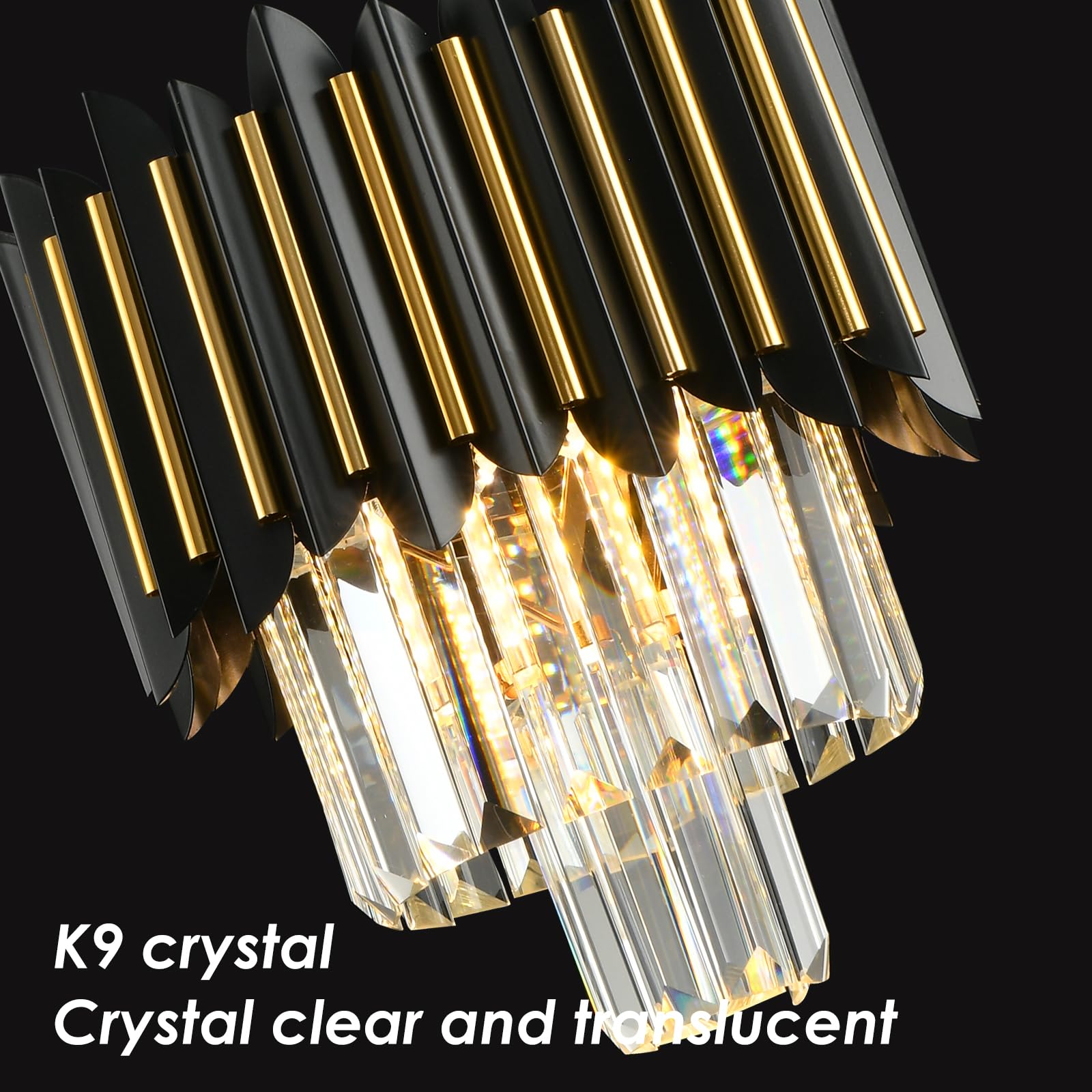 Modern Crystal Chandeliers 3 Tiers Black and Gold Chandelier Pendant Light Fixtures Round Flush Mount Chandeliers Ceiling Lighting for Living Room Dining Room Foyer Bedroom Entryway Kitchen W16in