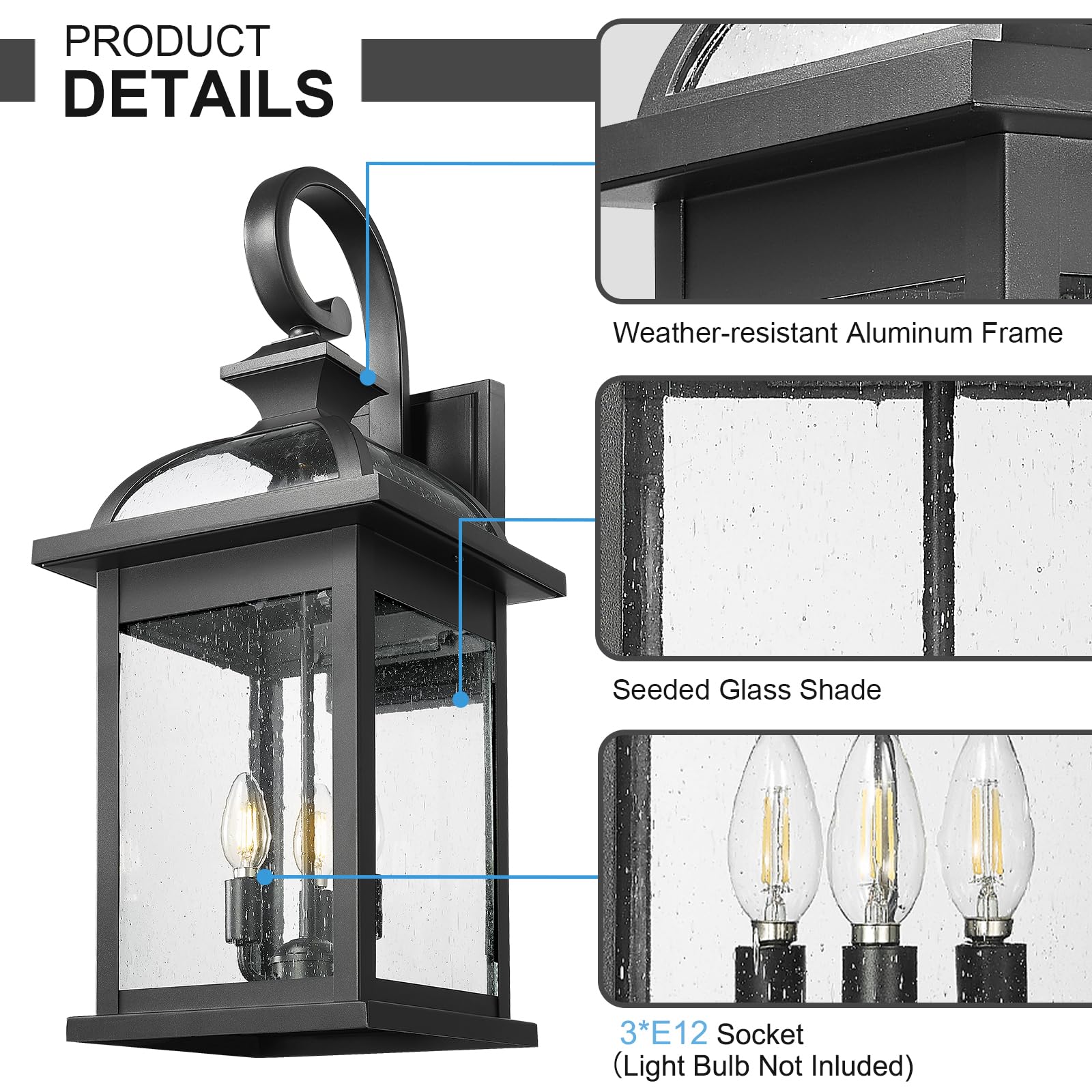 Outdoor Lights Fixtures Wall Mount, Outdoor Wall Sconce Lights with Seeded Glass Waterproof Outside Exterior Lights Fixture for House, Front Porch, Patio (1 Pack, White)