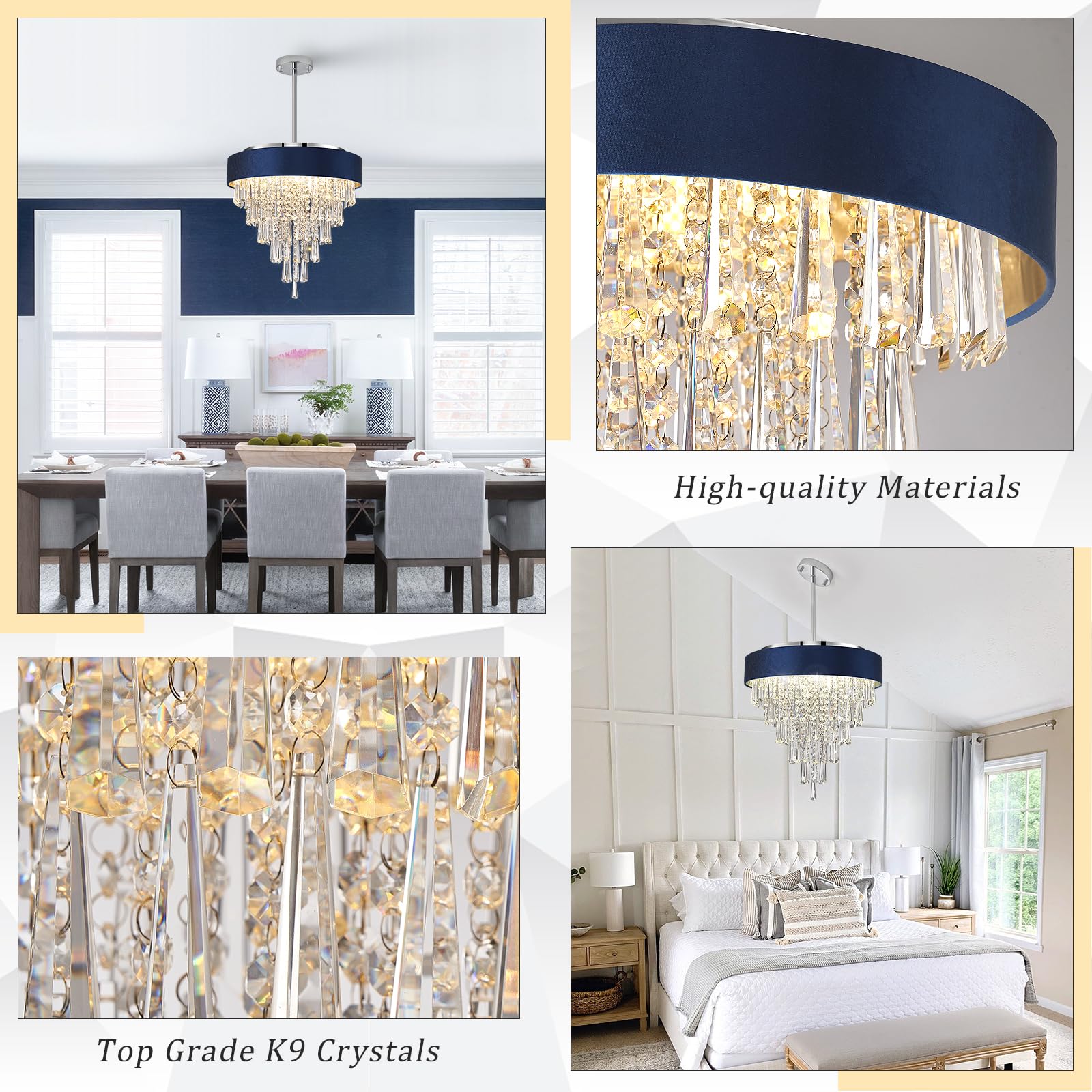 Chandelier,Drum 18” Round Ceiling Pendant Light Velvet Fabric Shade with Gold 4 Lights Fixtures Modern Semi Flush Mount Hanging Chandelier for Bedroom Foyer Hallway Dining Room