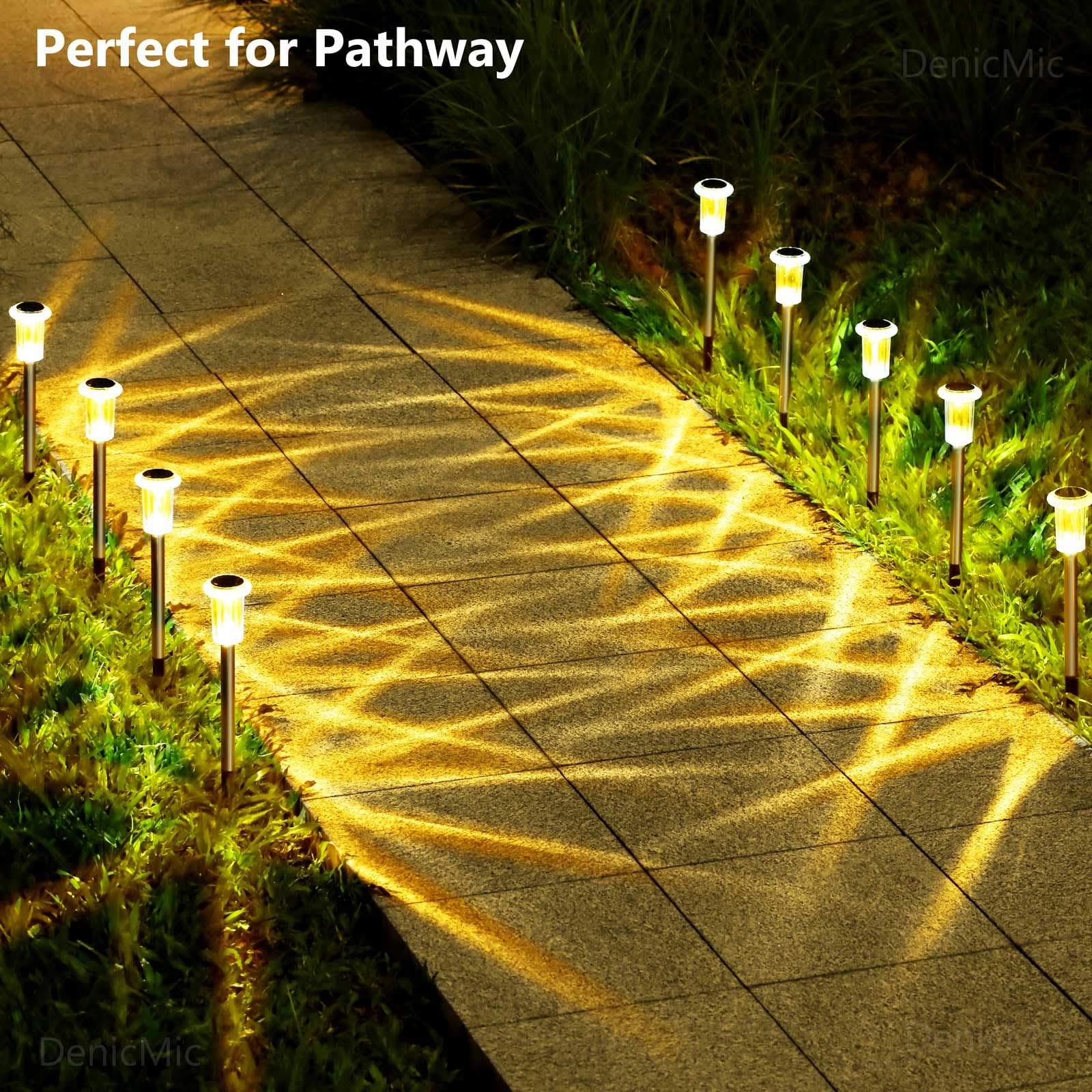 Solar Lights Outdoor 10 Pack Solar Pathway Lights Outdoor Waterproof Solar Garden Lights LED Stainless Steel Outdoor Solar Lights for Yard Path Walkway Driveway Garden Decor (Cold White)