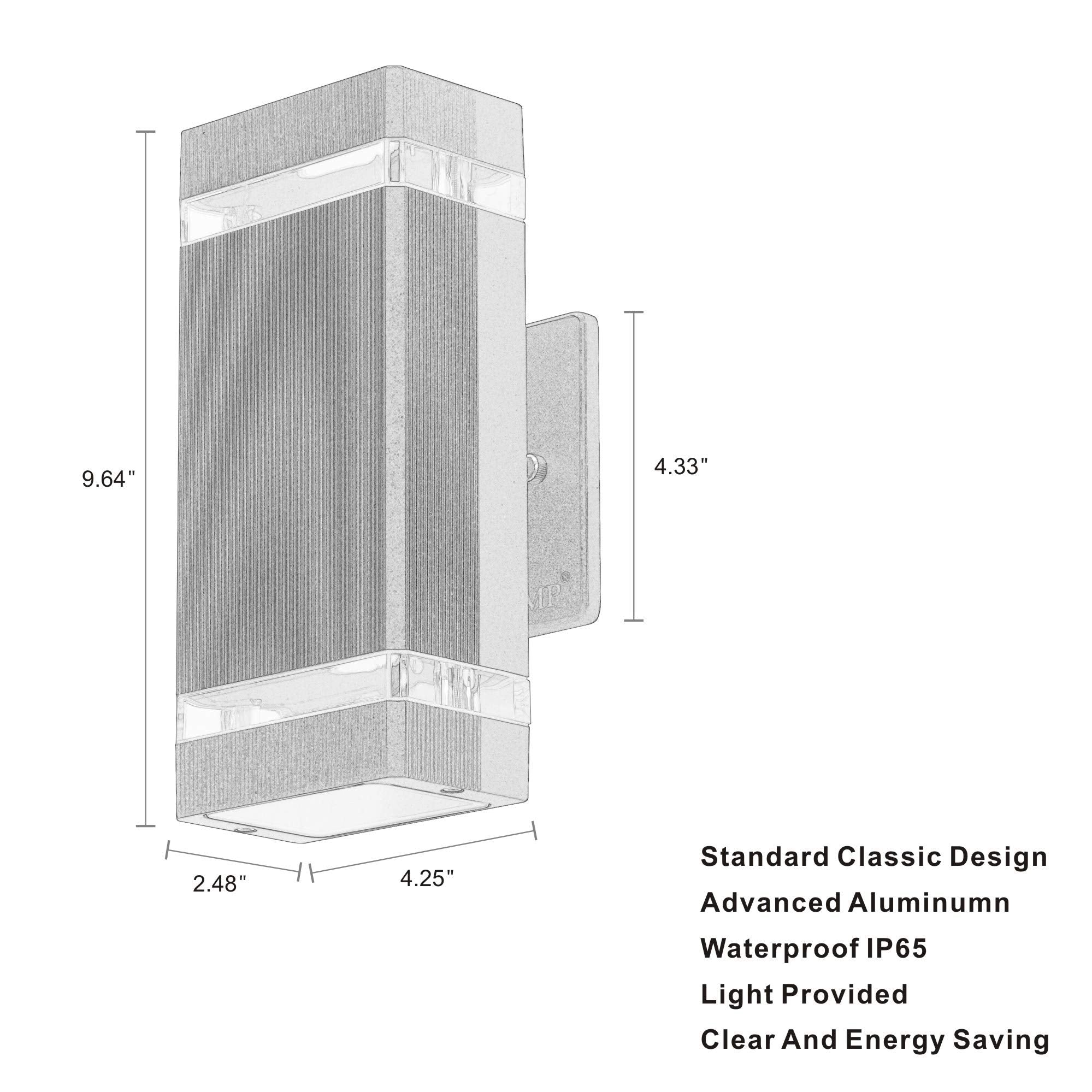 2 Pack LED Square Up and Down Lights Outdoor Wall Light，Body in Aluminum Waterproof Outdoor Wall Lamps，3000k 5W with Certificate ETL