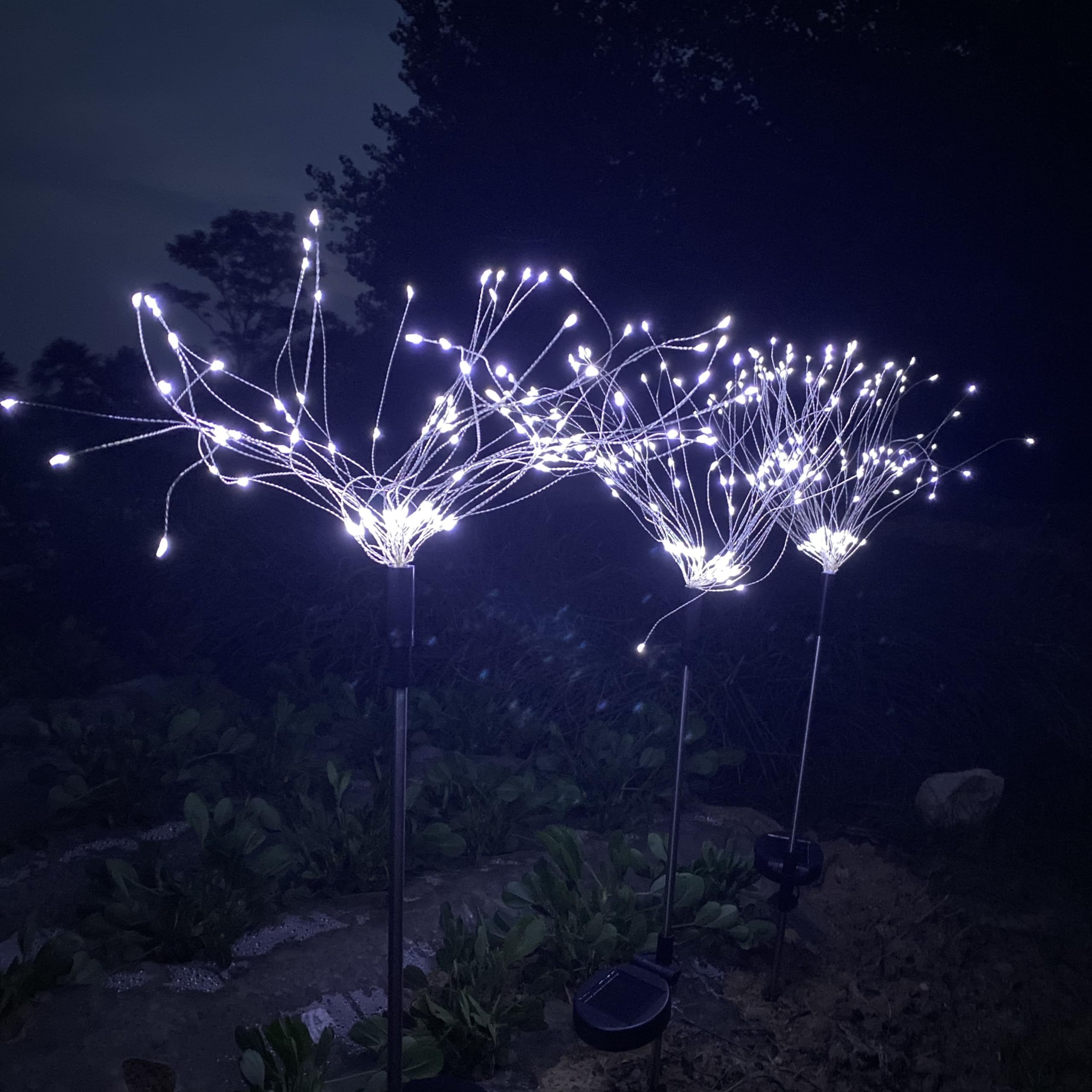 Outdoor Solar Lights Firework, 2 Pack 120 LEDs Waterproof Solar Lights for Outside Garden Yard Pathway Fence - Warm White