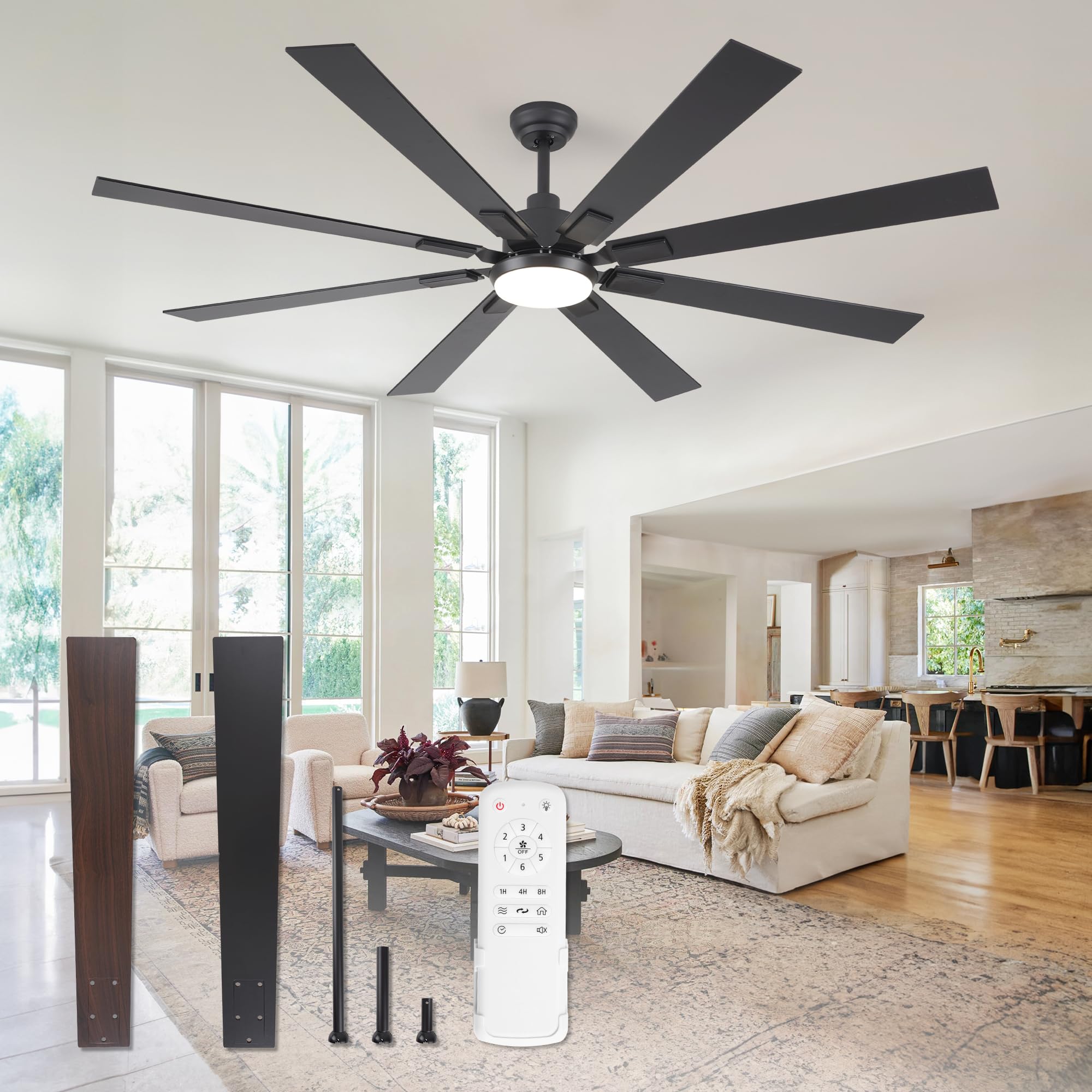 72 inch Oil Rubbed Bronze Ceiling Fans with Lights and Remote, Indoor/Outdoor Farmhouse Ceiling Fan for Living Room Patio, 6 Speed Reversible Quiet DC Motor, 3CCT, Dual Finish Blades