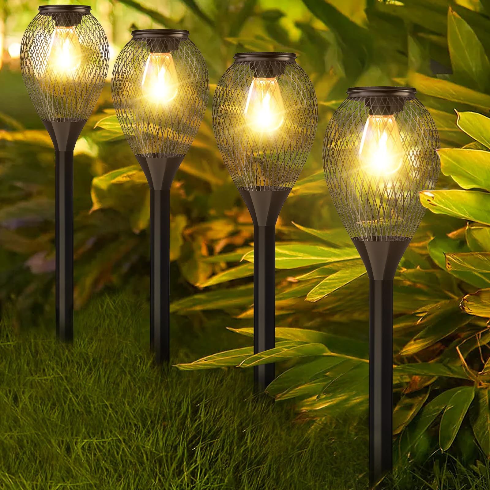 Solar Pathway Lights Outdoor, Solar Garden Lights Outdoor with IP65 Waterproof,Auto On/Off Outdoor Solar Lights for Lawn,Yard,Walkway,Driveway Decor Landscape Lighting, 4 Pack, Black