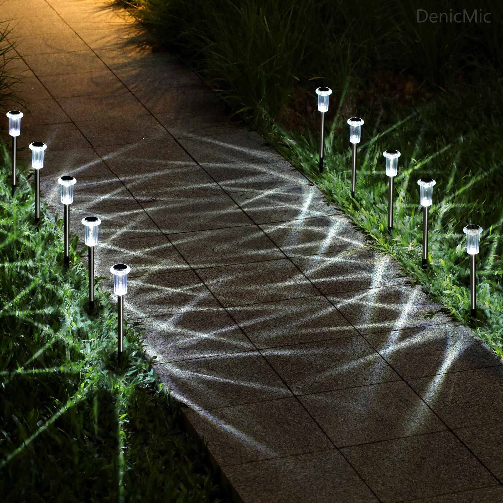 Solar Lights Outdoor 10 Pack Solar Pathway Lights Outdoor Waterproof Solar Garden Lights LED Stainless Steel Outdoor Solar Lights for Yard Path Walkway Driveway Garden Decor (Cold White)