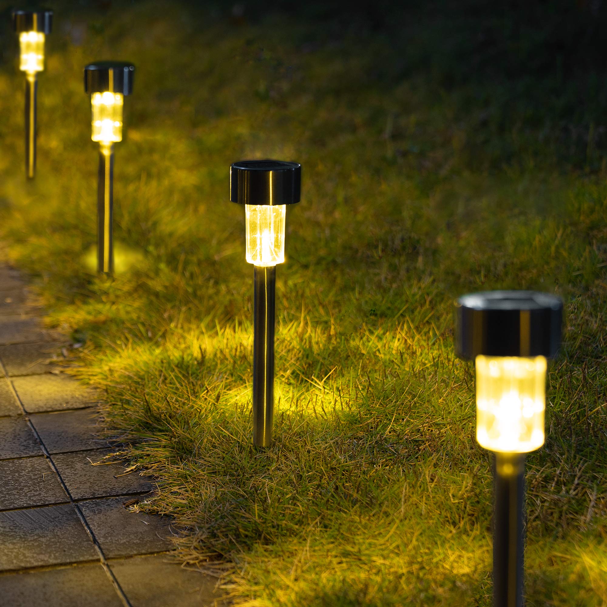 Solar Pathway Lights 12 Pack, Stainless Steel IP44 Waterproof Auto On/Off Outdoor LED Pathway Landscape Solar Lights for Garden, Yard, Patio, Path and Walkway. (Cold White)