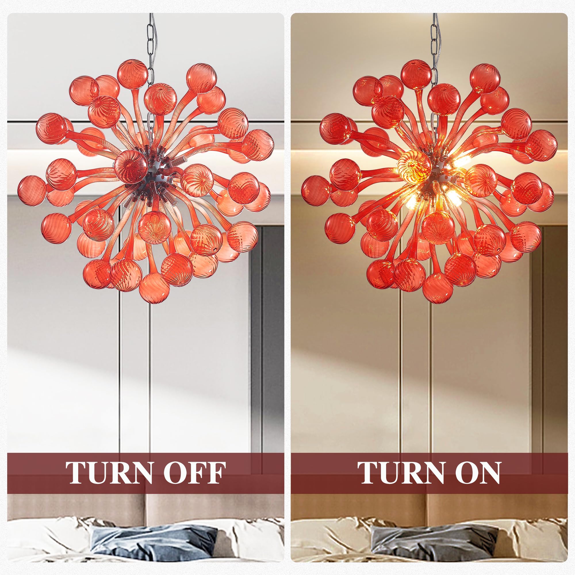 Semi Flush Mount Ceiling Bubble Ball Chandelier Lighting Dia 20 Inch Gold Clear Ribbed Blown Glass Chandeliers Ceiling Medallions Light Fixtures for Bedroom, Living Room, Entry, Bathroom