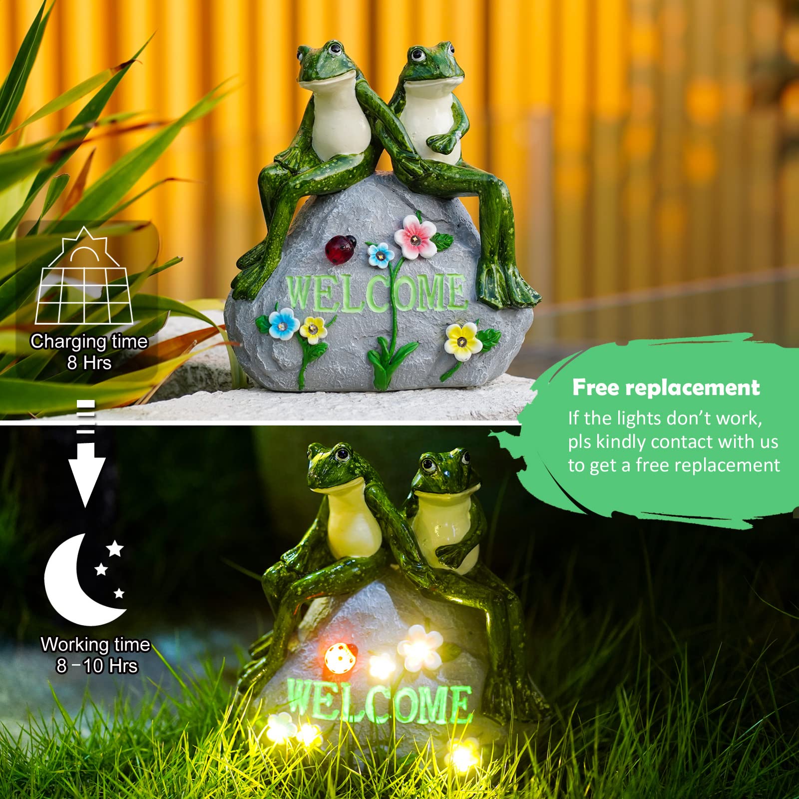 Solar Garden Outdoor Statues Turtle with Succulent and 7 LED Lights - Lawn Decor Tortoise Statue for Patio, Balcony, Yard Ornament - Unique Housewarming Gifts