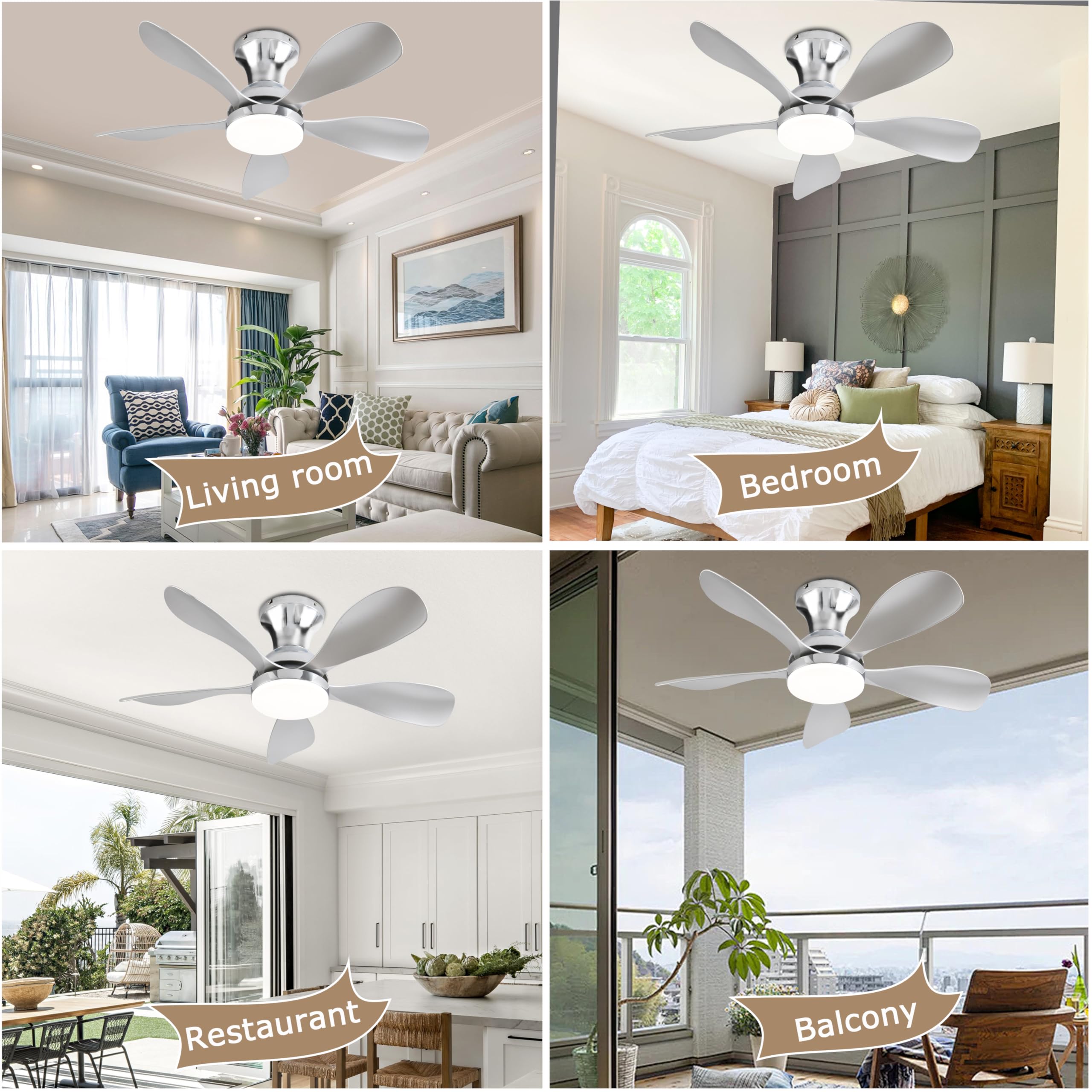 33In Black Low Profile Ceiling Fans with Lights and Remote/APP Control, Modern Flush Mount Ceiling Fan with 5 Reversible Blades for Outdoor Patio,Small Room,Bedroom…