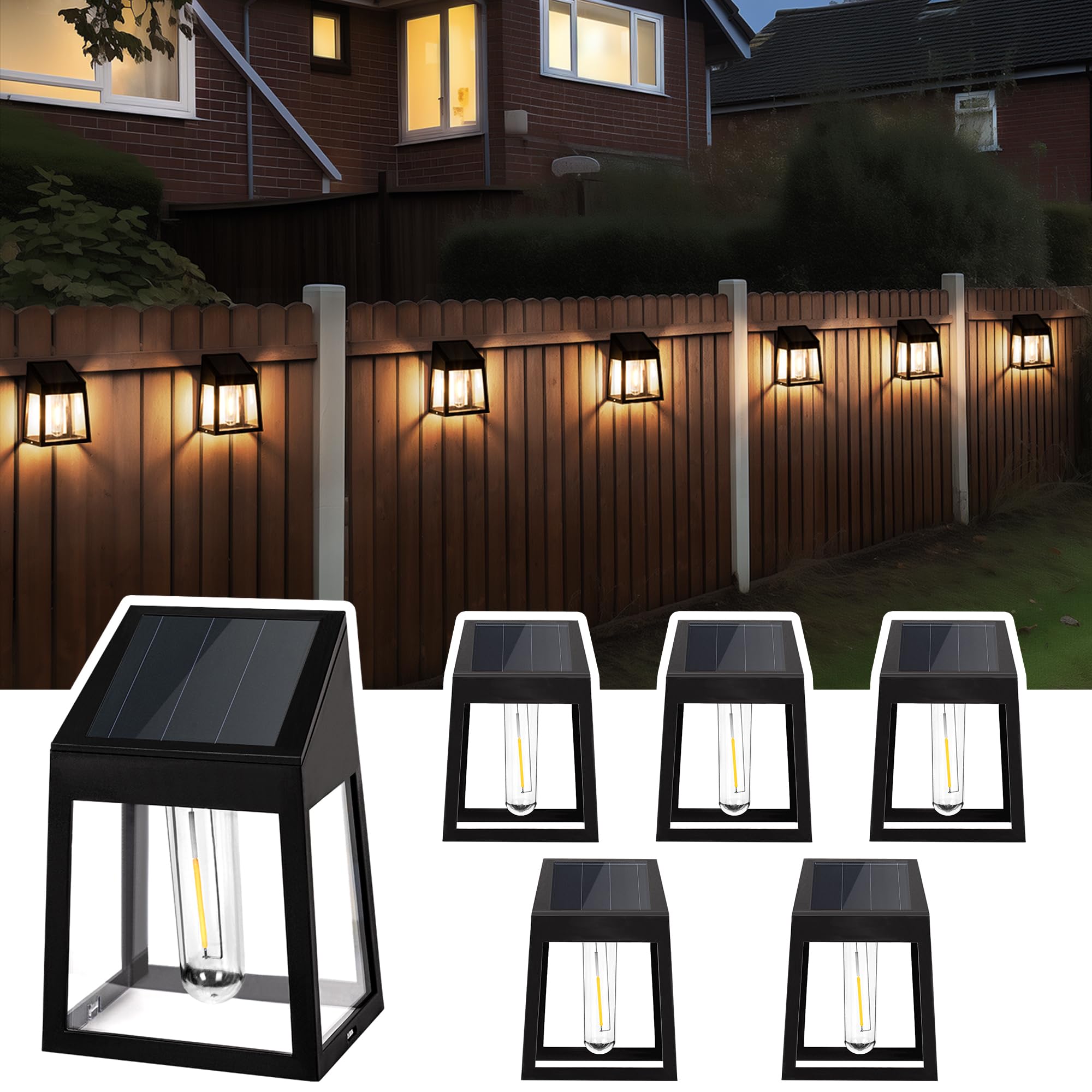 Solar Wall Lights Outdoor, Dusk to Dawn 2 Pack Solar Fence Lights Warm White, Patio Decor for Garden Post Patio Porch Backyard (No Motion Detection)