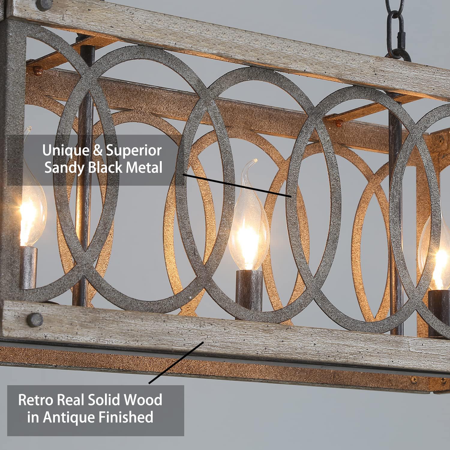 Kitchen Island Light Fixtures Dining Room Distressed White Rectangular Modern Farmhouse Chandelier, 3-Light Metal Rustic French Country Pendant Lighting Ceiling Light Hanging Lamp, No Wood