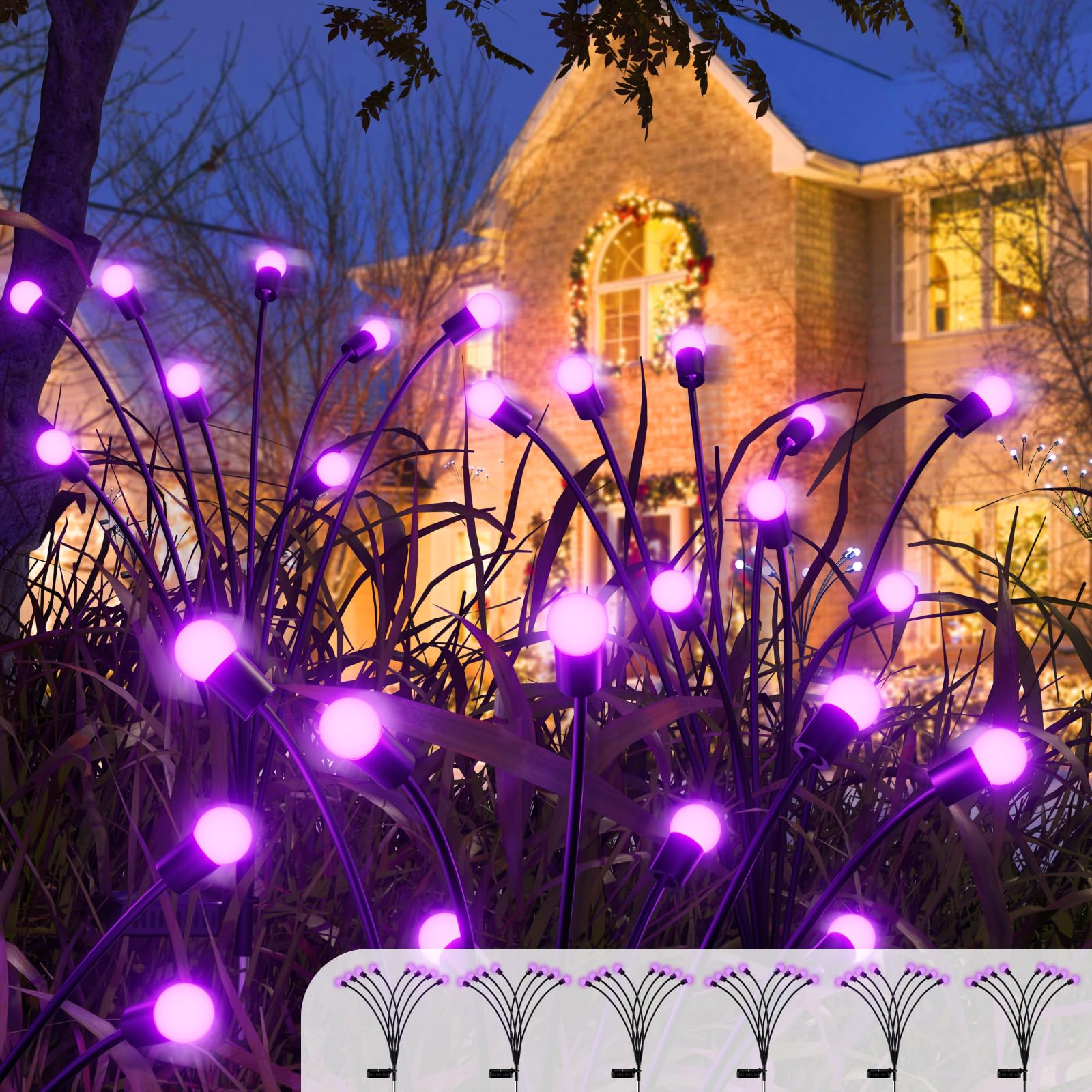 8LED Solar Powered Firefly Lights,Outdoor Waterproof,Starburst Swaying Solar Lights, Garden Lights for Path Landscape Outdoor Decorative Lights White Warm 4Pack