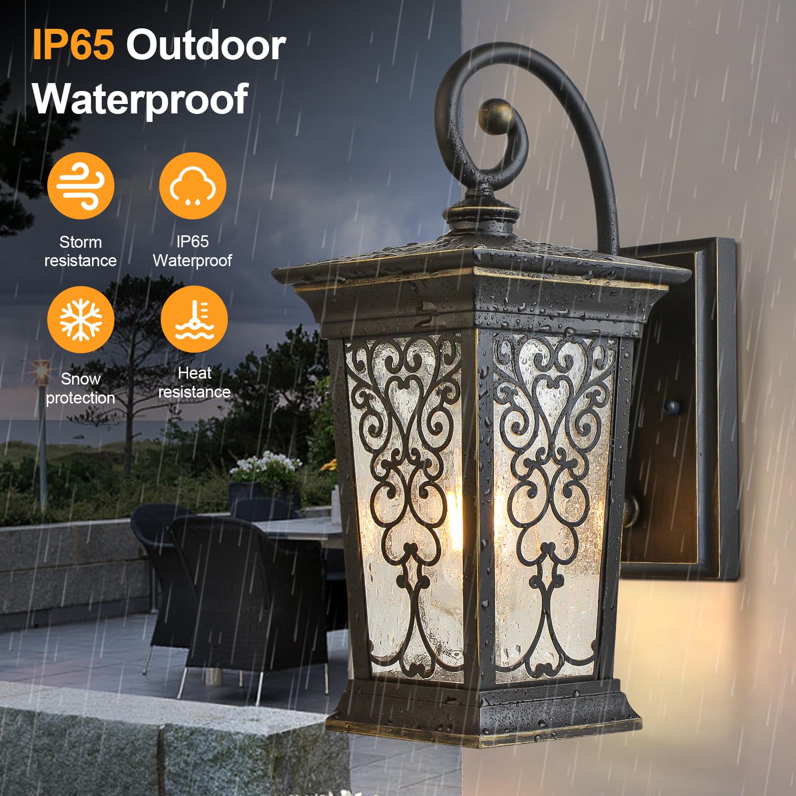 Outdoor Wall Lights Fixture, Exterior Wall Lanterns, Waterproof&All-Weather Wall Sconce, Porch Outside Lights for Entryway, House Front Door Patio Garage, E26 Base&Clear Seeded Glass.