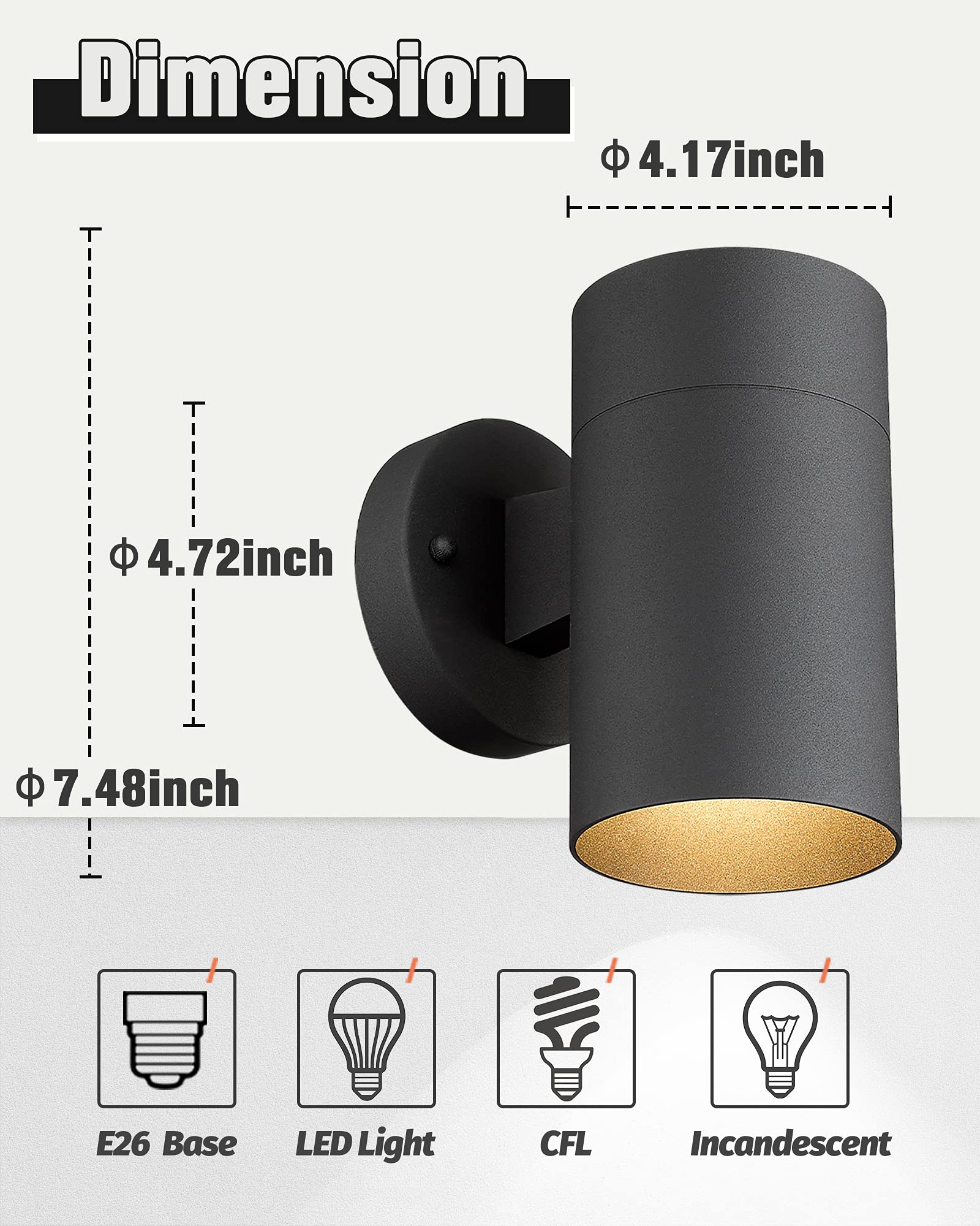 Ken & Ricky Outdoor Wall Light, Exterior Wall Sconce, Outside Wall Light Fixtures with Matte Black for Porch Garage Patio Doorway Entryway House -1 Pack