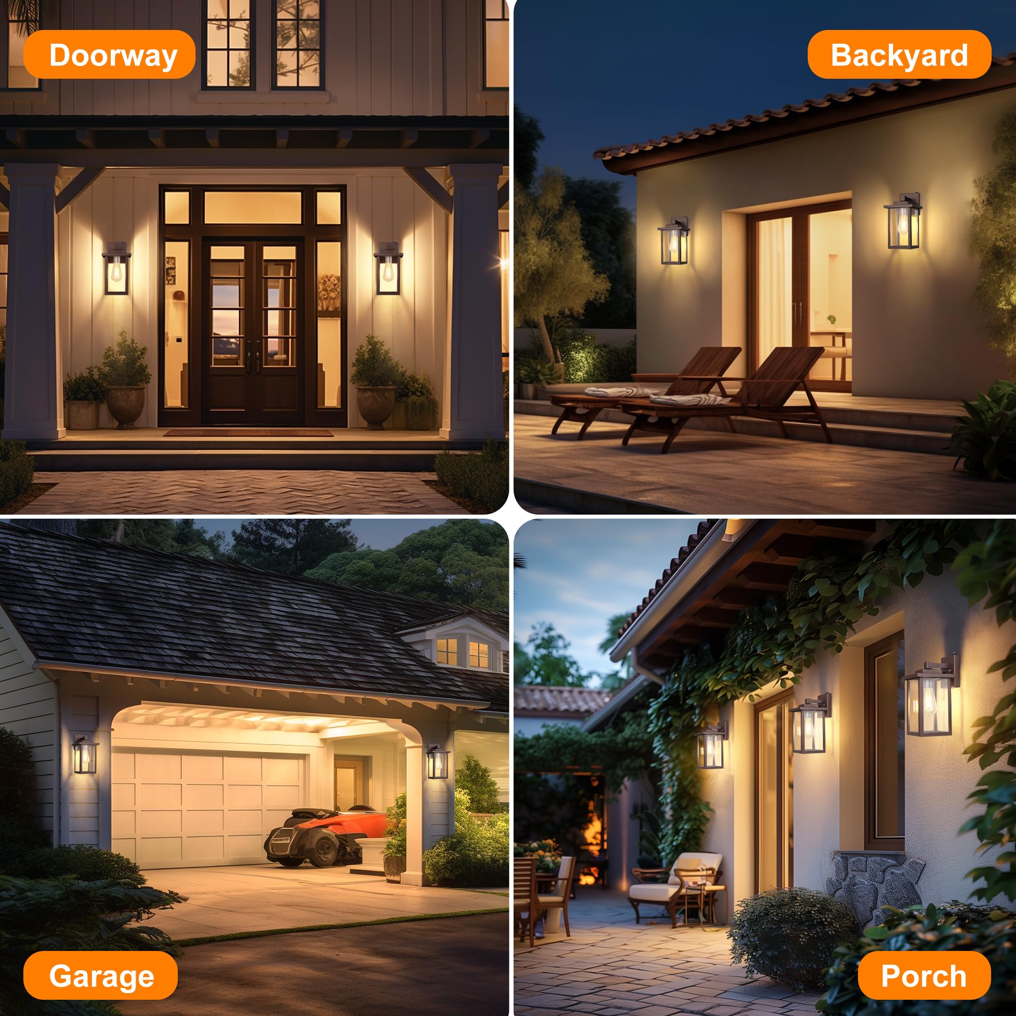 Outdoor Porch Lights Fixtures Wall Mount, Dusk to Dawn Outdoor Lighting Fixtures for House, Sensor Exterior Wall Lights, Waterproof Sconce Outside Lamp, Anti Rust Wall Lantern for Garage