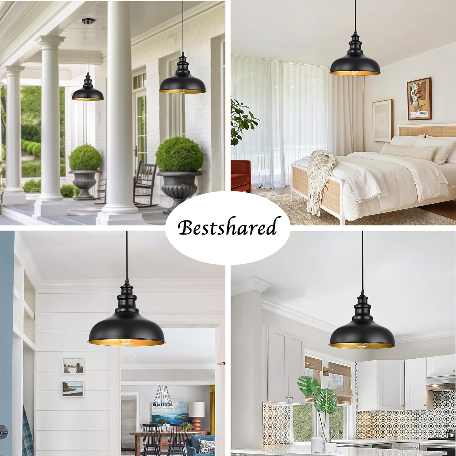 Farmhouse Pendant Lights, Ceiling Industrial Hanging Pendant Lighting Fixture, Barn Pendant Hanging Lights for Kitchen Island Dining Room Restaurant Hallway Patio (Black, 1 Pack)