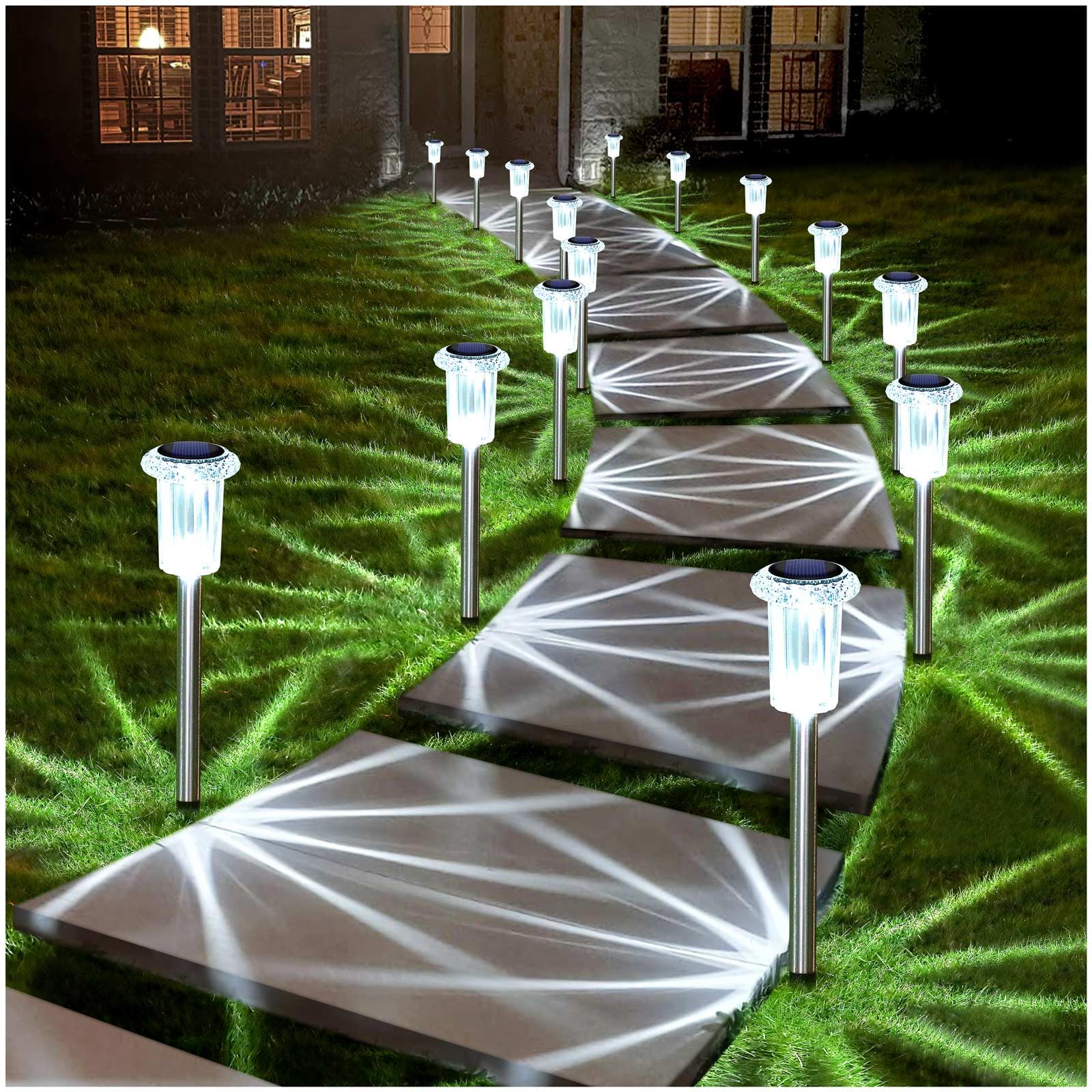 Solar Lights Outdoor 10 Pack Solar Pathway Lights Outdoor Waterproof Solar Garden Lights LED Stainless Steel Outdoor Solar Lights for Yard Path Walkway Driveway Garden Decor (Cold White)