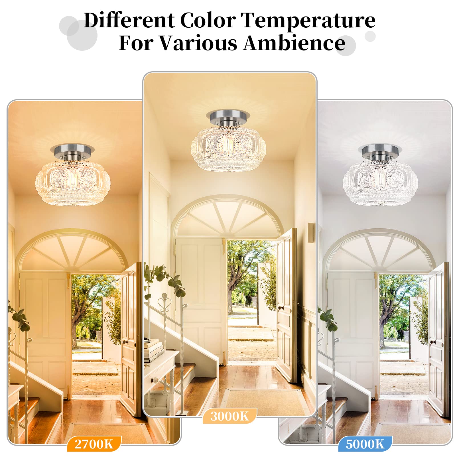 Semi Flush Mount Ceiling Light, Globe Glass Ceiling Light Fixture, Gold Modern Lighting for Hallway Porch Corridor Kitchen Bedroom, Bulb Not Included