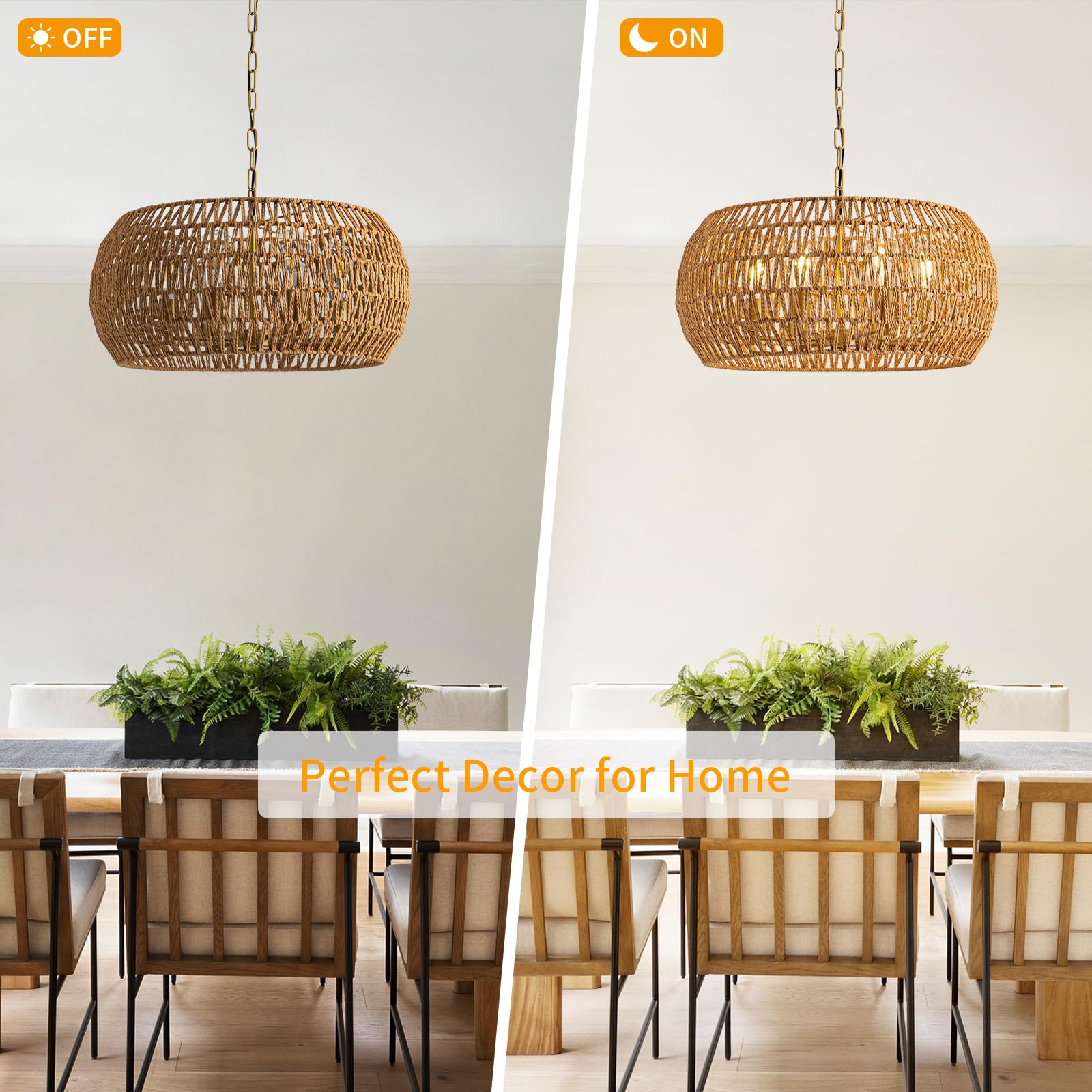 4-Light Rattan Semi Flush Mount Ceiling Light, 15" Boho Light Fixture with Hand-Woven Rattan Shade in Quatrefoil Shape, Farmhouse Boho Chandelier Wicker Light Fixture for Kitchen Bedroom Foyer