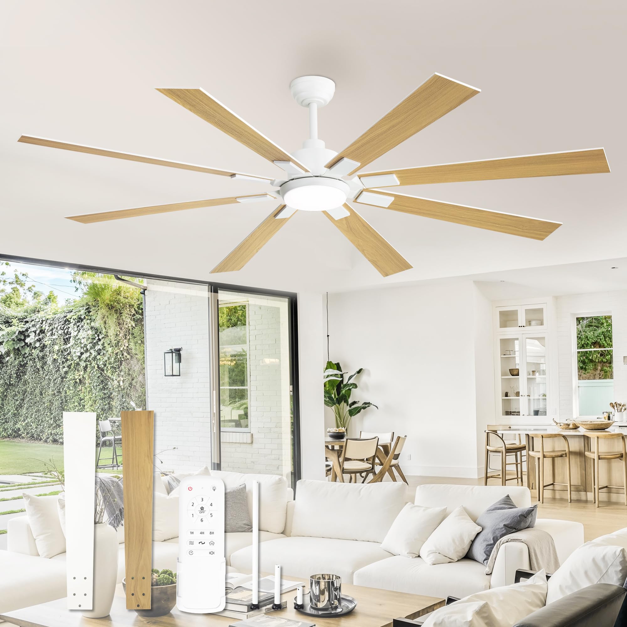 72 inch Oil Rubbed Bronze Ceiling Fans with Lights and Remote, Indoor/Outdoor Farmhouse Ceiling Fan for Living Room Patio, 6 Speed Reversible Quiet DC Motor, 3CCT, Dual Finish Blades