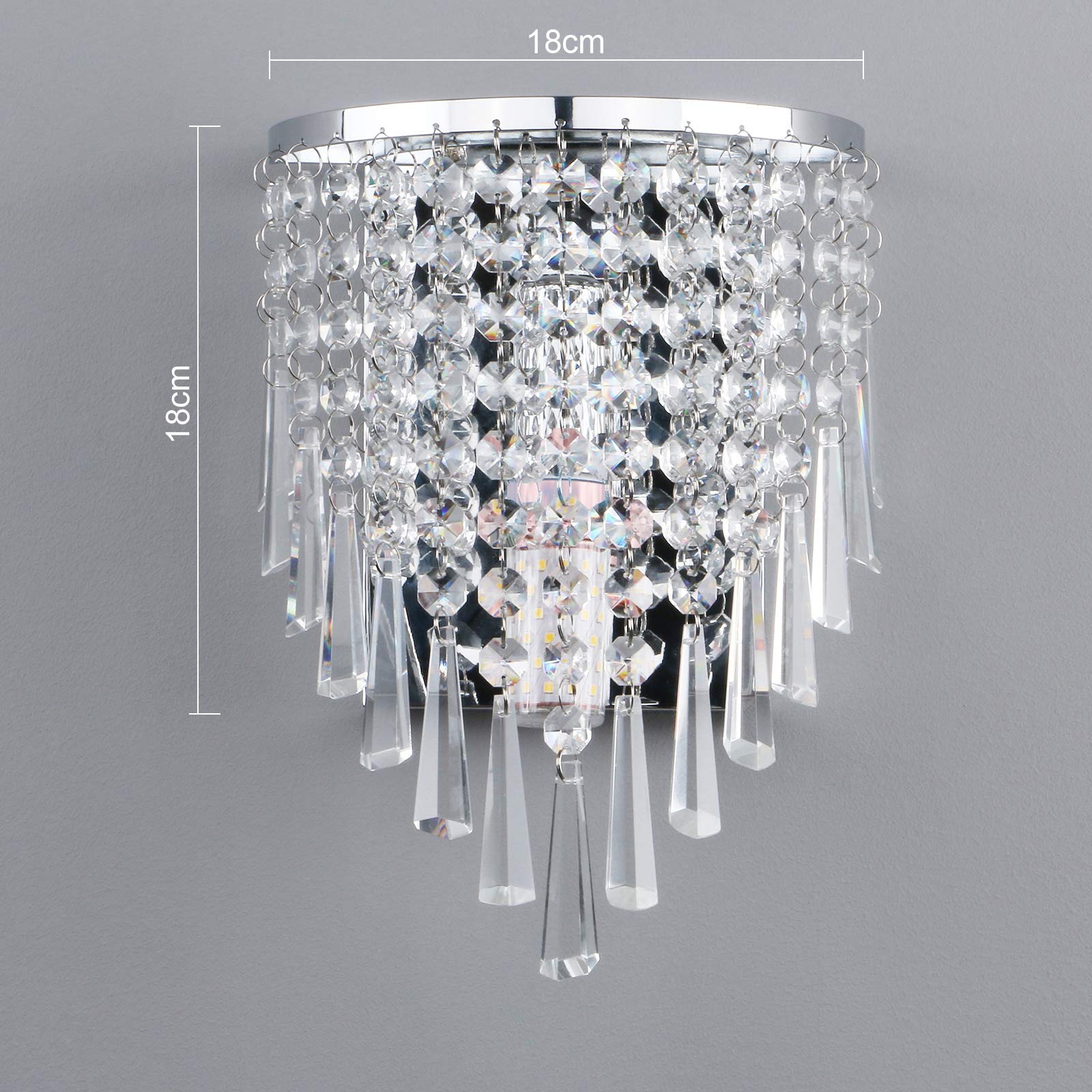 Crystal Wall Light, Chrome Finish Wall Sconce, Modern K9 Acrylic Crystal Drops Shade Wall Lamp Bedroom Living Room Lighting