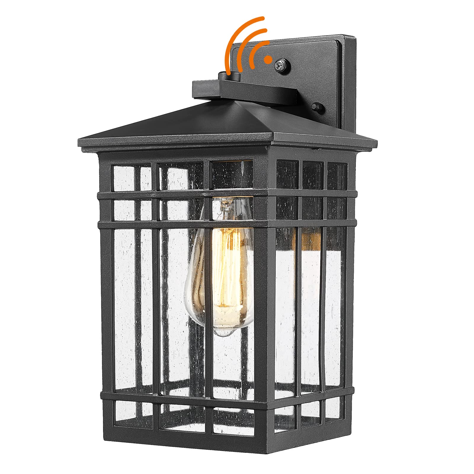 Outdoor Wall Lantern, Exterior Light Fixture Wall Mount, 1-Light Waterproof Outdoor Wall Lighting Fixture with Seeded Glass for Porch, Garage, Patio, Hallway, Entryway, Black