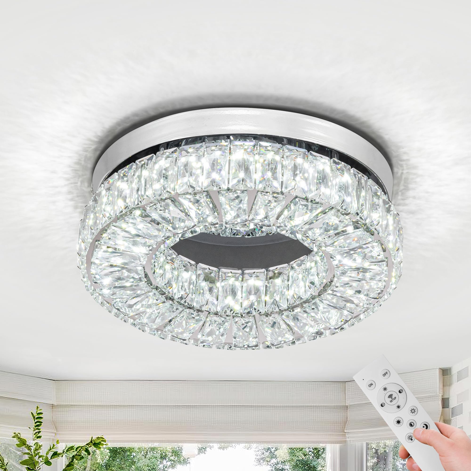 Mini Modern Crystal Chandeliers Flush Mount Ceiling Light Fixture LED Mini Chandeliers with Crystals Hallway Light Bedroom Chandelier for Bathroom Kitchen Office