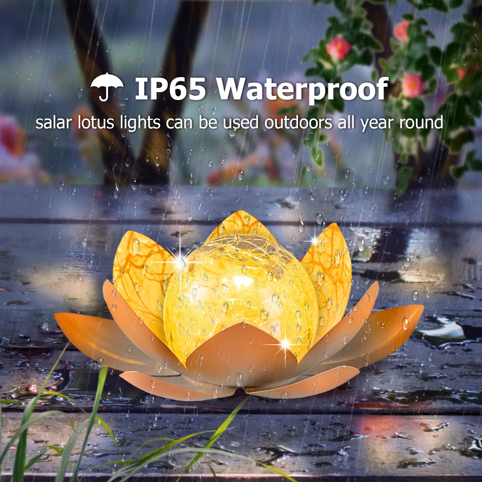 Solar Light Outdoor Waterproof Garden Light Metal Glass Decorative LED Lotus Flower Table Lamp