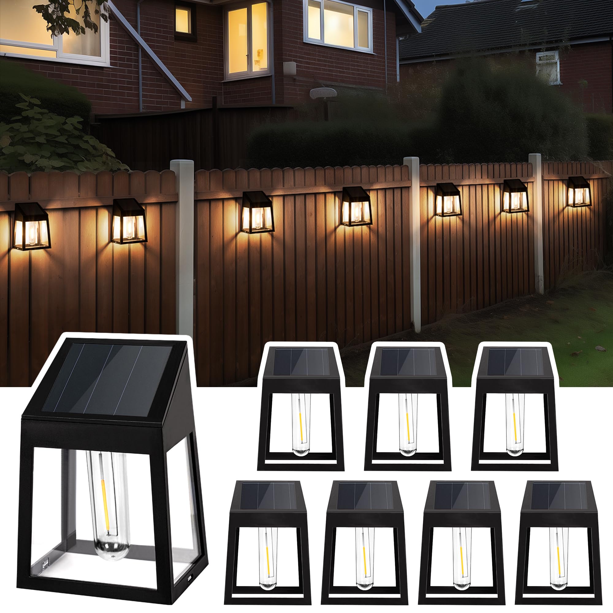 Solar Wall Lights Outdoor, Dusk to Dawn 2 Pack Solar Fence Lights Warm White, Patio Decor for Garden Post Patio Porch Backyard (No Motion Detection)