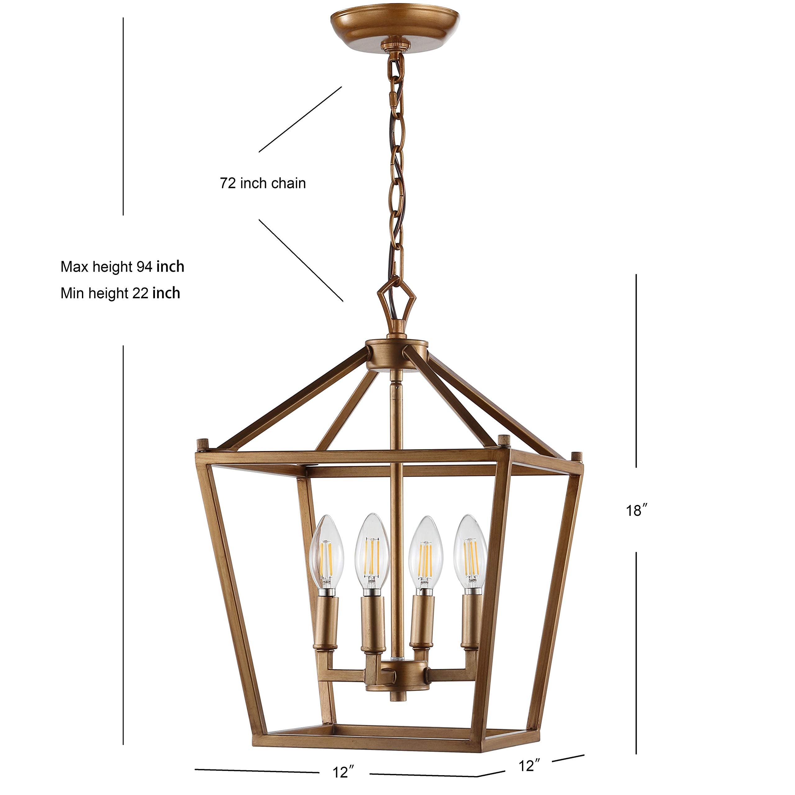 Lantern Dimmable Adjustable Metal LED Pendant Classic Traditional Farmhouse Dining Room Living Room Kitchen Foyer Bedroom Hallway, 10 in, Antique Gold